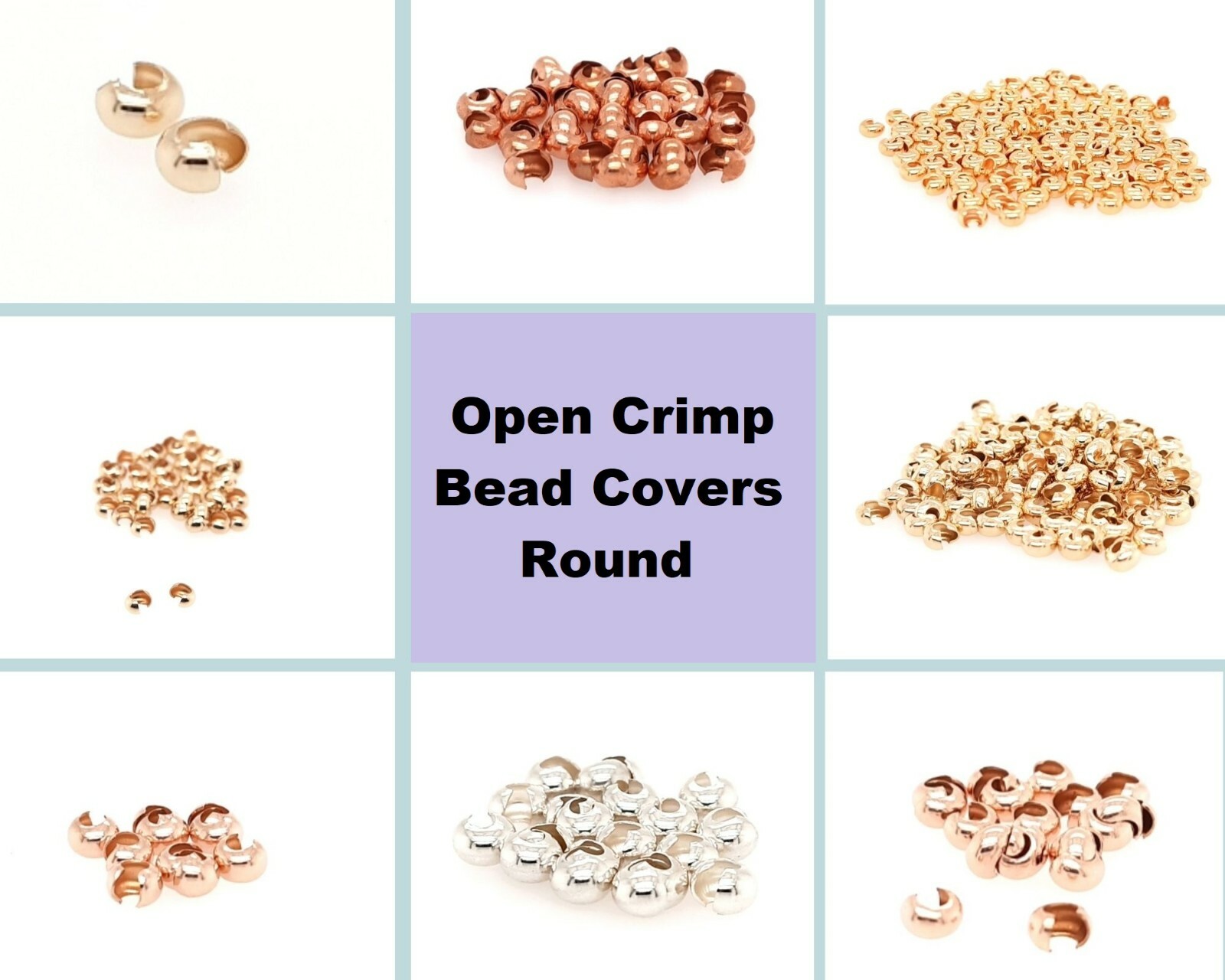 Open Crimp Bead Covers Round Jewelry Craft Making Sterling Silver Gold Copper