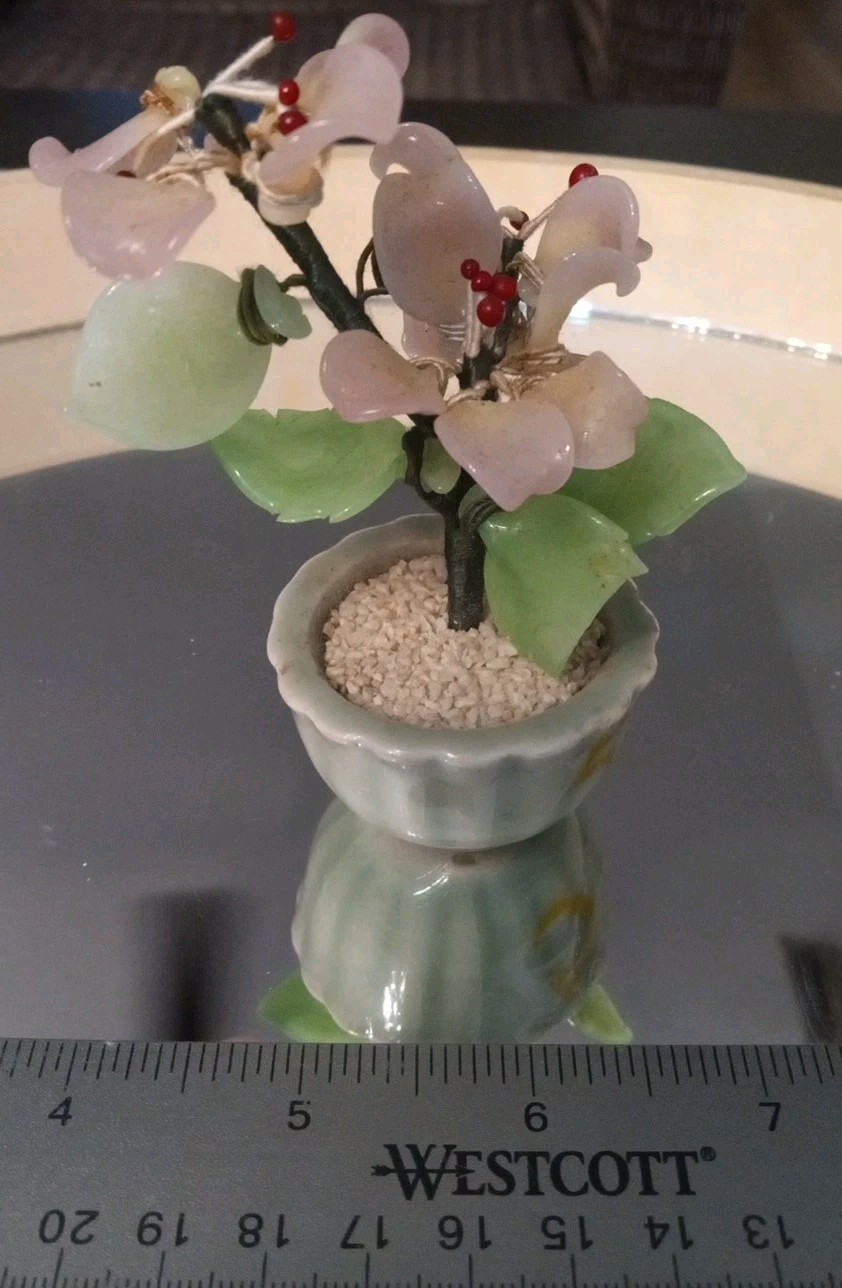 Vintage jade rose quartz flower bonsai tree decorative decor