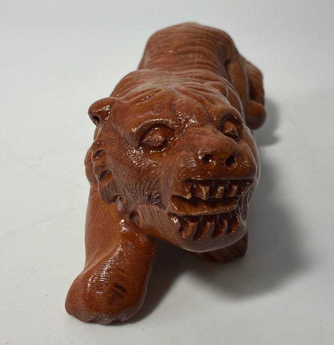 Chinese Zodiac Tiger Ornament Handmade Wood Carving