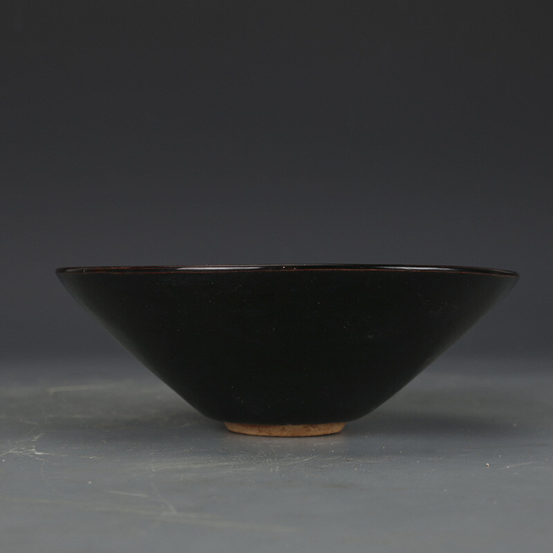 6.2″ China Jizhou Kiln Porcelain Black Glaze Brown Color Fish Grain Teacup
