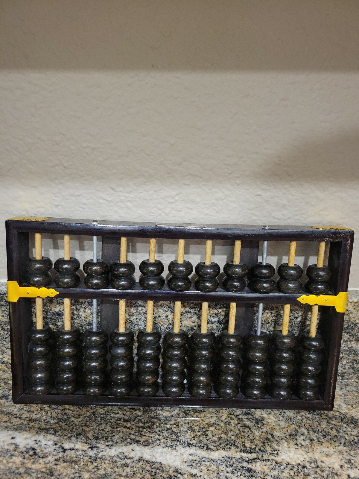 Vintage Wood Abacus Beads Brass Accents Chinese Calculator Lotus Flower