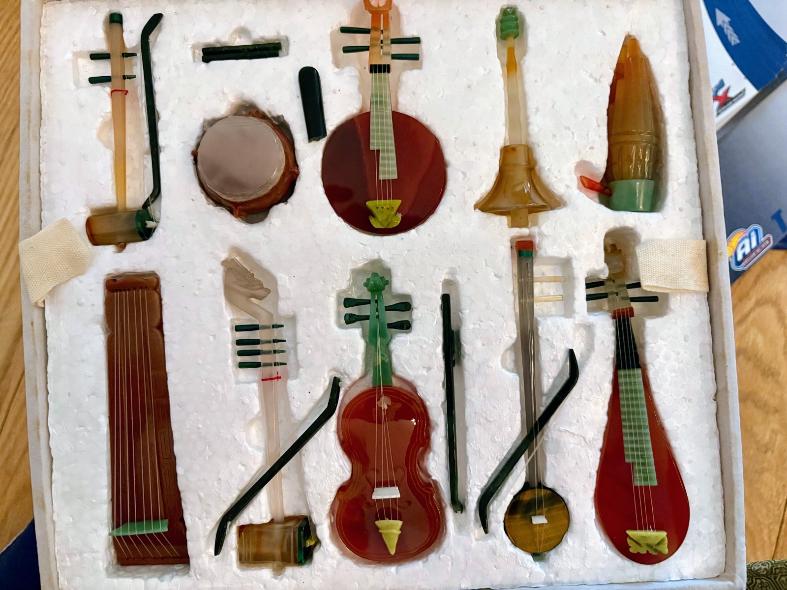 Vintage Semi Precious Jade & Agate Miniature Musical Instrument & Stand