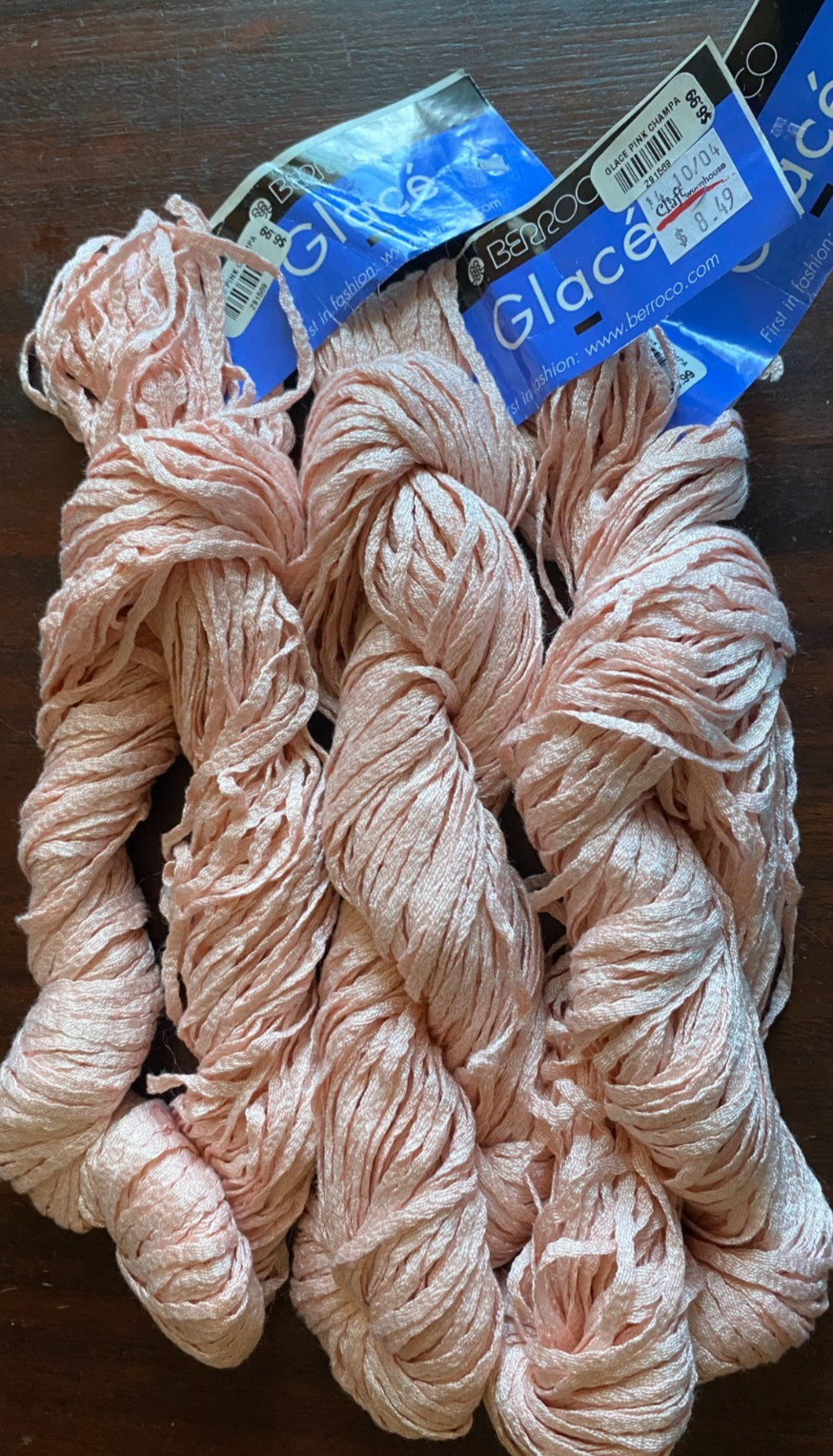 Discontinued BERROCO GLACE Ribbon Yarn 3 Skeins 225 Yards Pink Champagne 2344