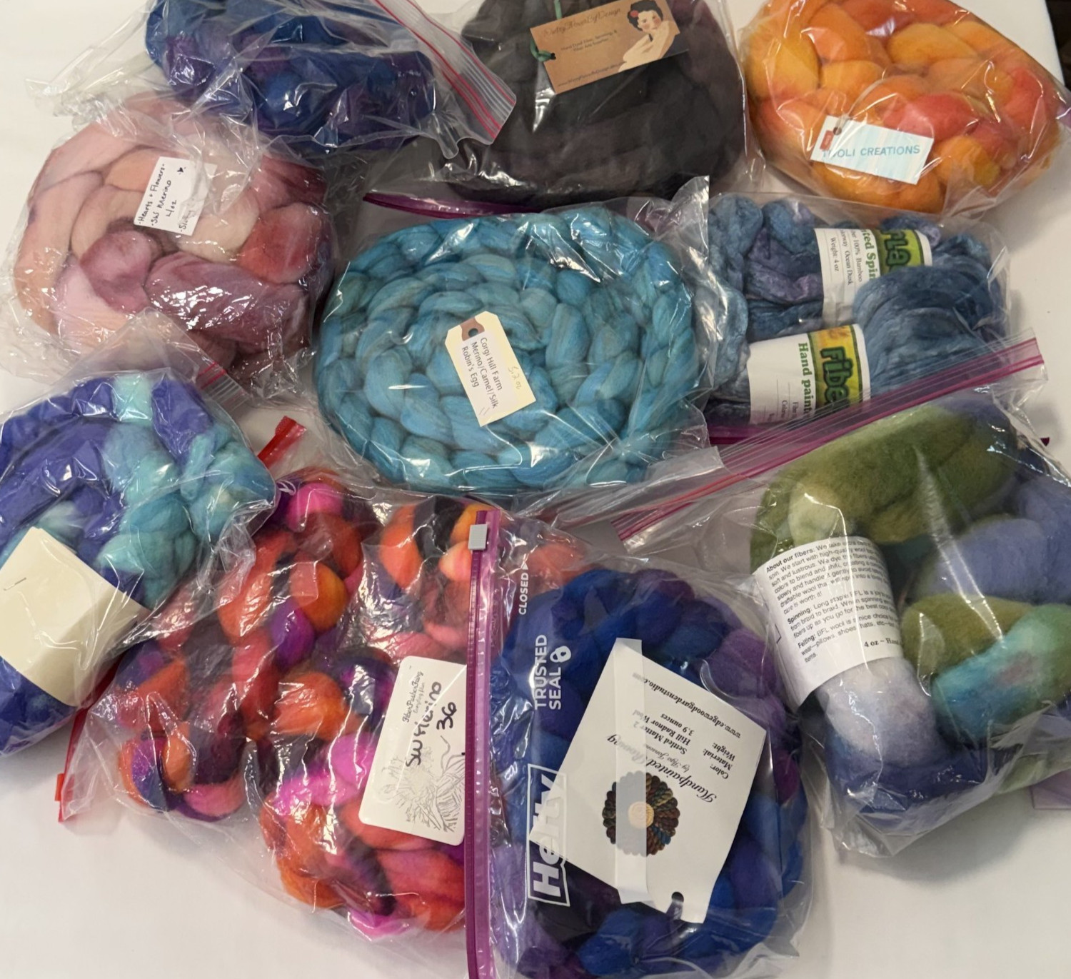 Over 3 Pounds! Spinning Fiber Lot Hand Dyed Hand Painted Wool Bamboo Camel Silk