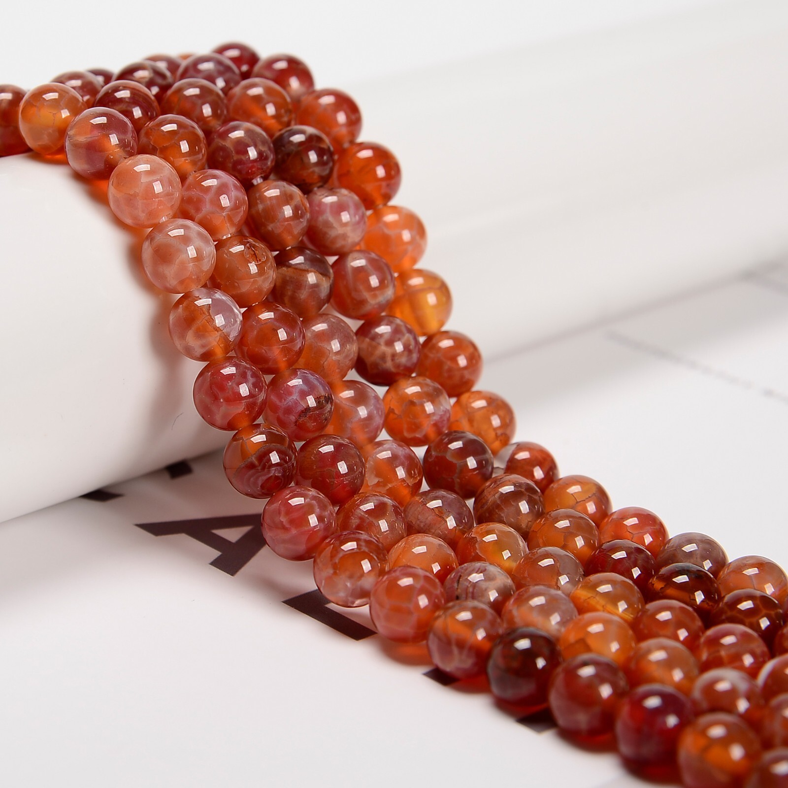 Burnt Orange Fire Agate Smooth Round Beads 6mm 8mm 10mm 12mm 15.5″ Strand