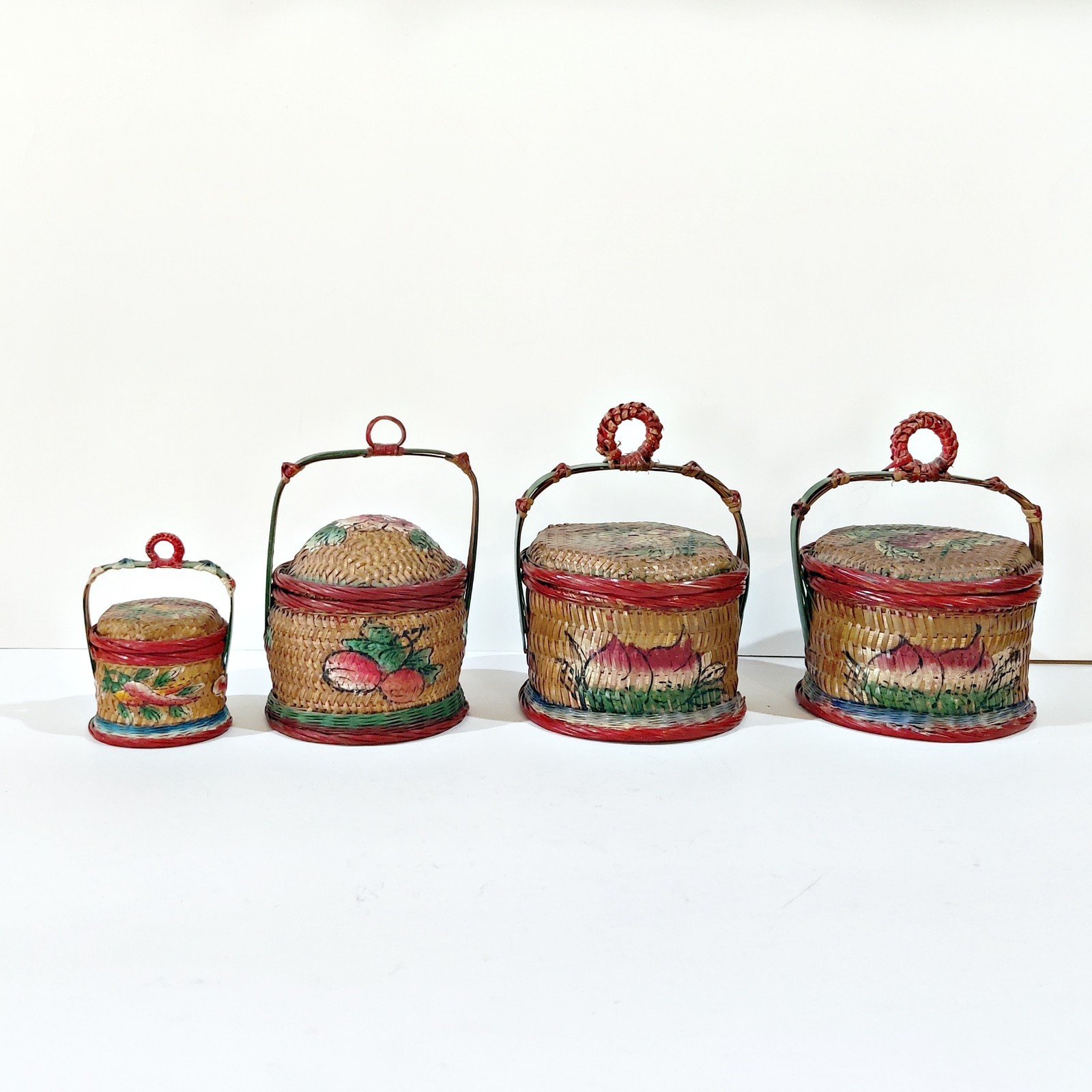 4 Miniature Hand painted Wedding Baskets from Singapore – Vintage/Antique