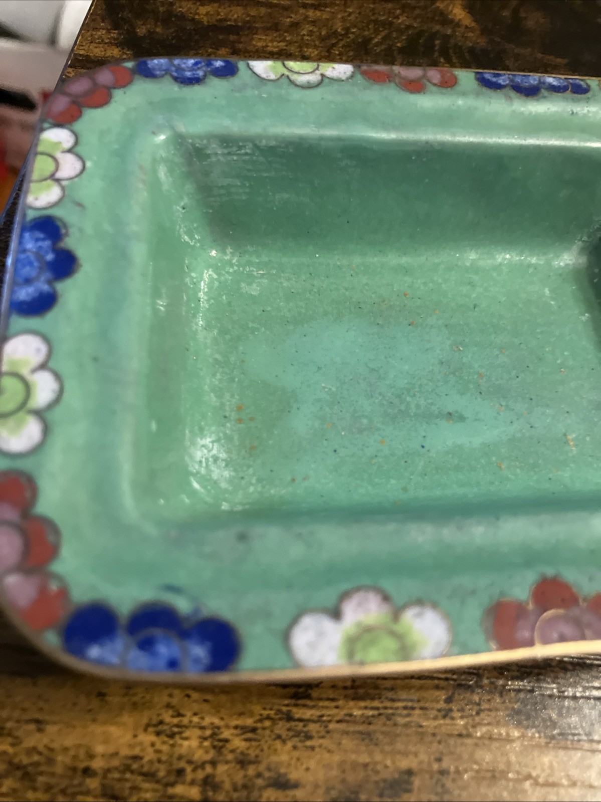 Vintage Chinese Cloisonne Enamel Brass Metal trinket or cache Box w/Lid 3.5×4.5