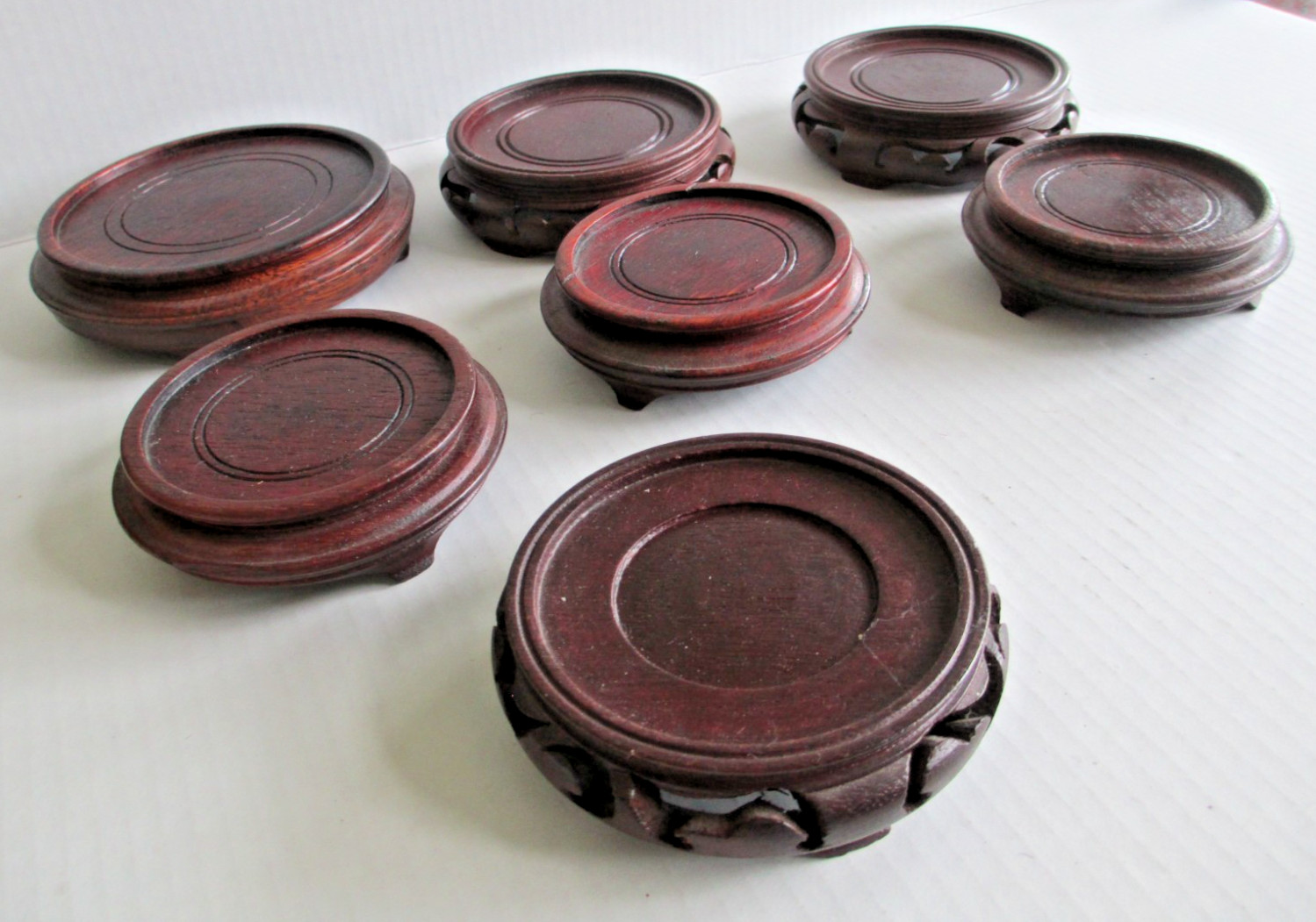 LOT OF 7 Vintage Chinese Carved Wood Display Stand Lamp Vase Bowl PIER 1 C81