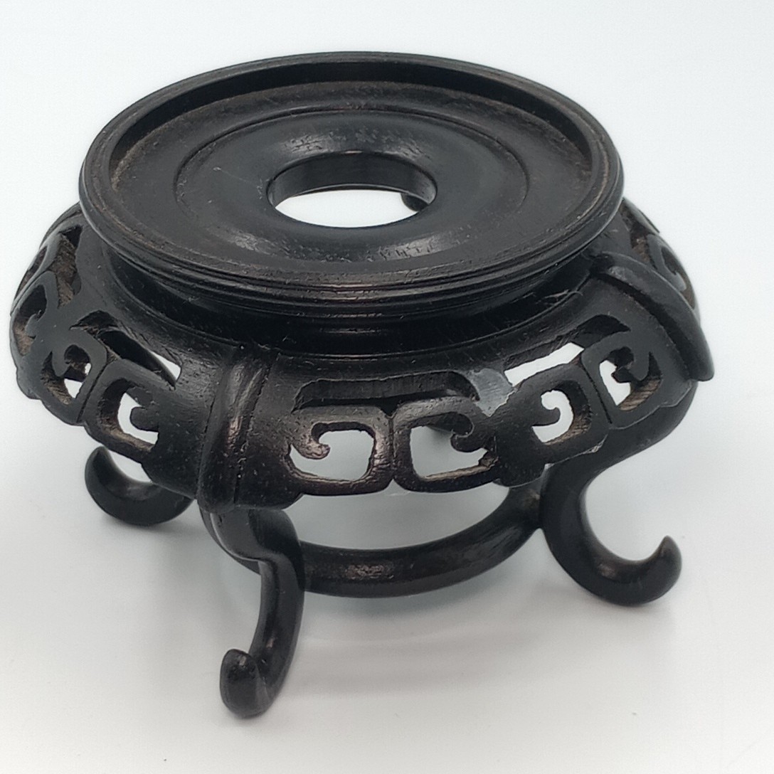 Vintage Small Handcarved Footed Chinese Wooden Pedestal Vase Stand SEE PHOTOS