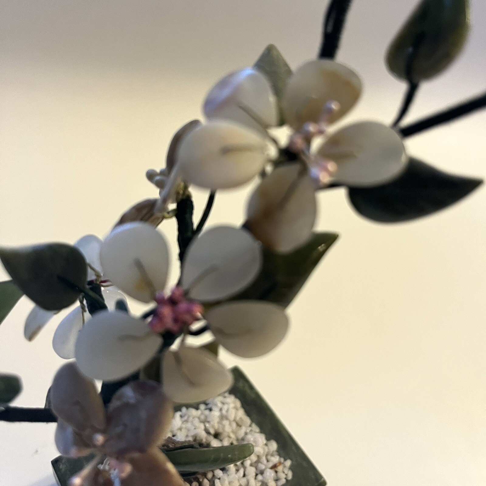 Vtg Asian Flowering Blossom Tree Hand Carved Jade Agate Semi-Precious Stone 8″H