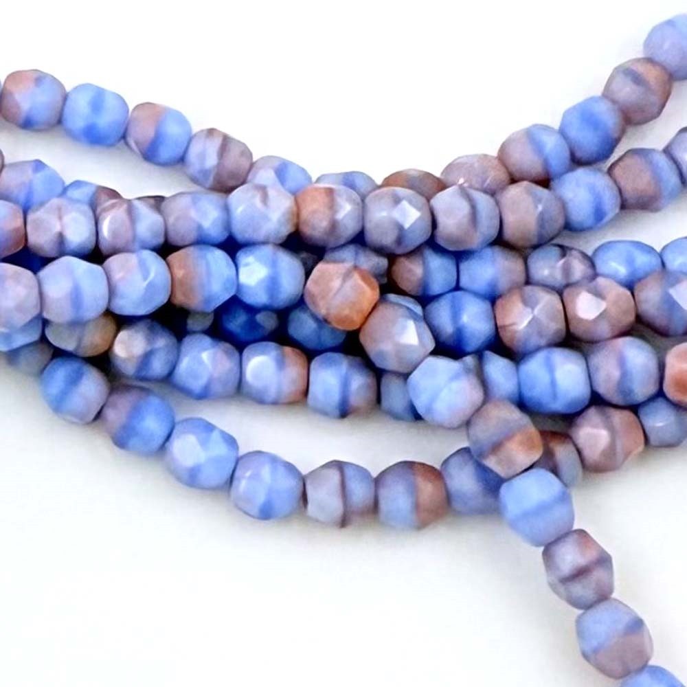 50 Firepolish Czech Glass Faceted Round Beads Opaque cornflower Blue / Pink 4mm