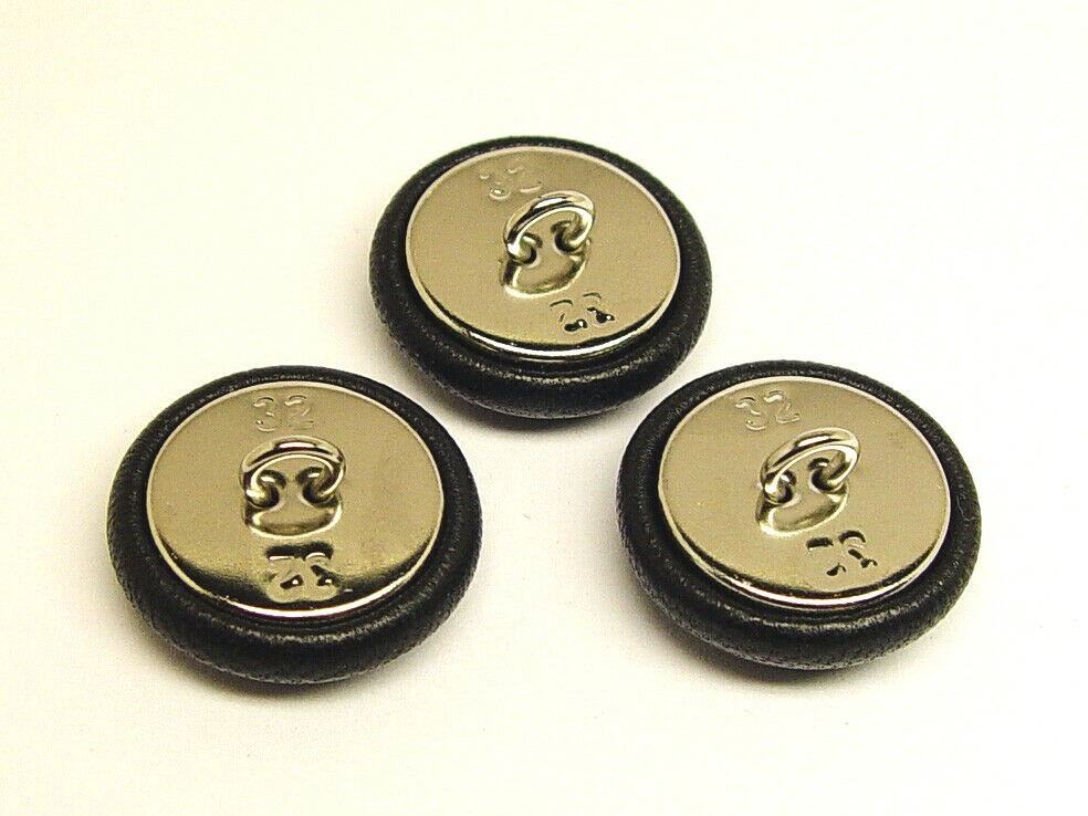 3 MADE IN USA black genuine leather covered blazer jacketbuttons 21mm,metal loop