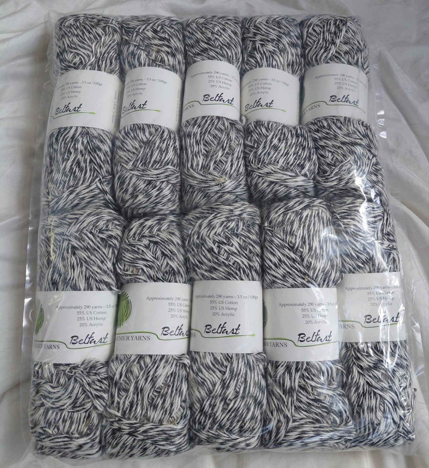 Kraemer Yarns Black Belfast Cotton Hemp Acrylic “Peat” Yarn New Sealed 10 Skeins