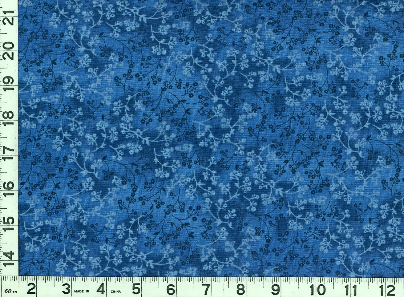 Small Blue Flowers of Leafy Vines on Blue Quilting Sewing Fabric by Yd #686