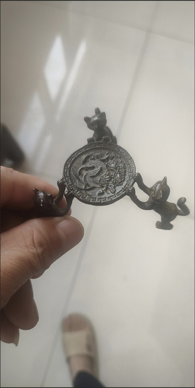 Vintage Three Cats Alloy Teapot Lid Holder Tea Set Ornament Base