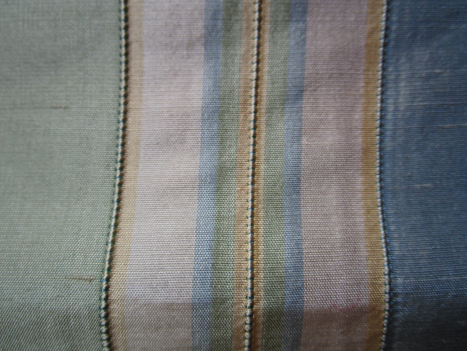 Pale Green Sky Blue Silk Fabric Yellow Beige Stripe raised detail 12.86Yds