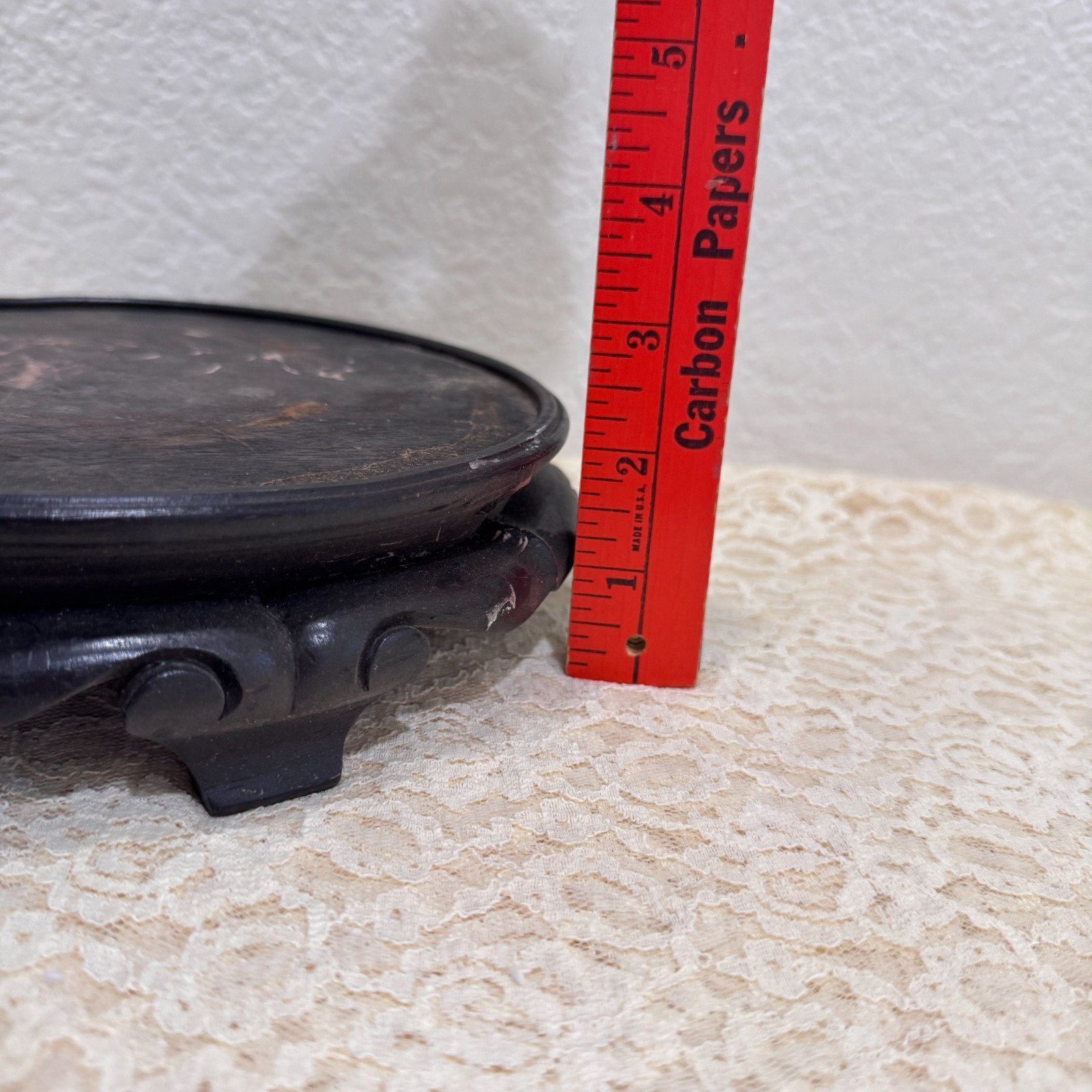 Round Chinese Wood Display Stand Black Asian Vase Bonsai Pedestal 9” Vintage