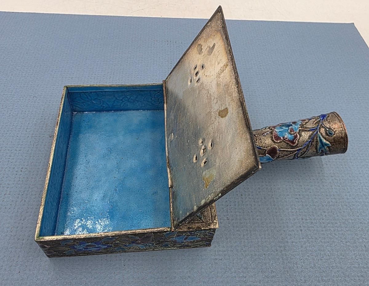 VTG Home Decor Ashtray Chinese Enamel Cloisonne Brass Butterfly Silent Butler