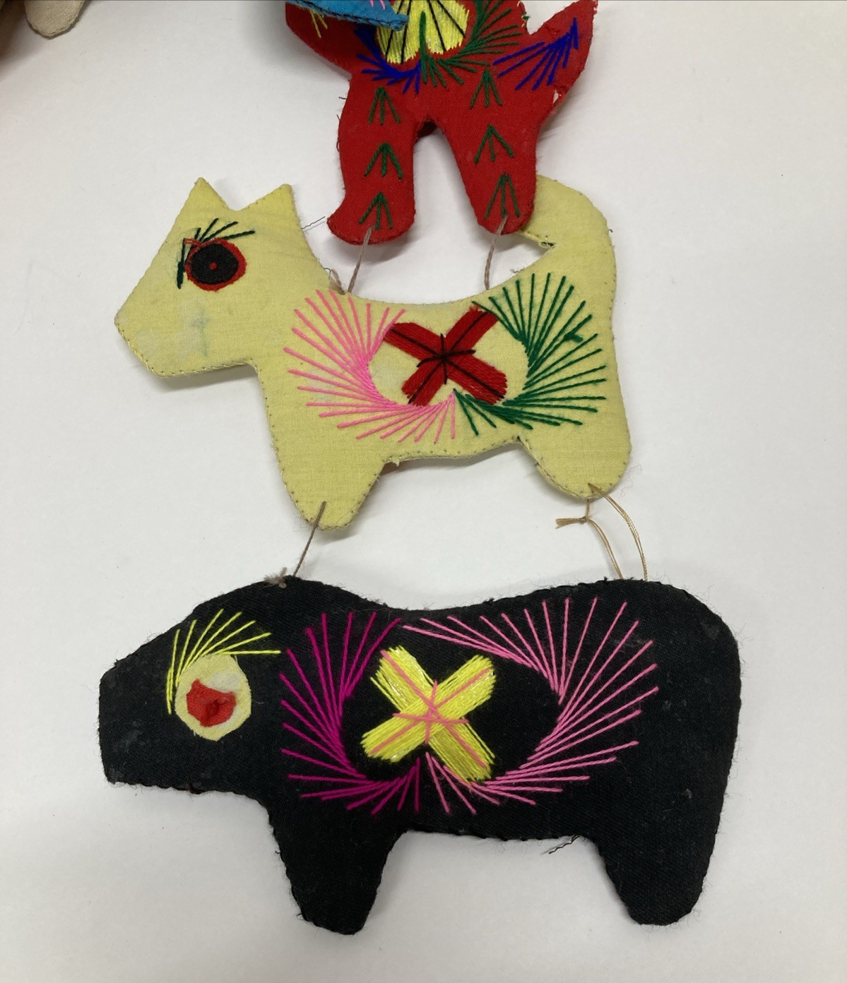 Chinese Zodiac Folk Art Felt Ornaments Hand Made Embroidered 48″ Long Set of 12