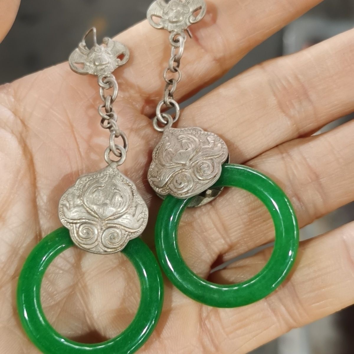 Collect Antique China Silver gemstone pendant Gem Jewelry pendant jade pendant
