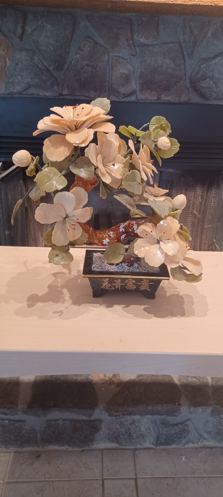 Vintage Jadite floral Bonsai tree in pot 14×13
