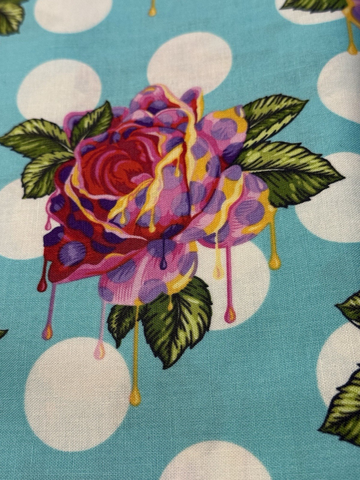1/2 YARD Aqua PAINTED ROSES Curiouser Floral Multi Cotton Quilt Fabric Tula Pink