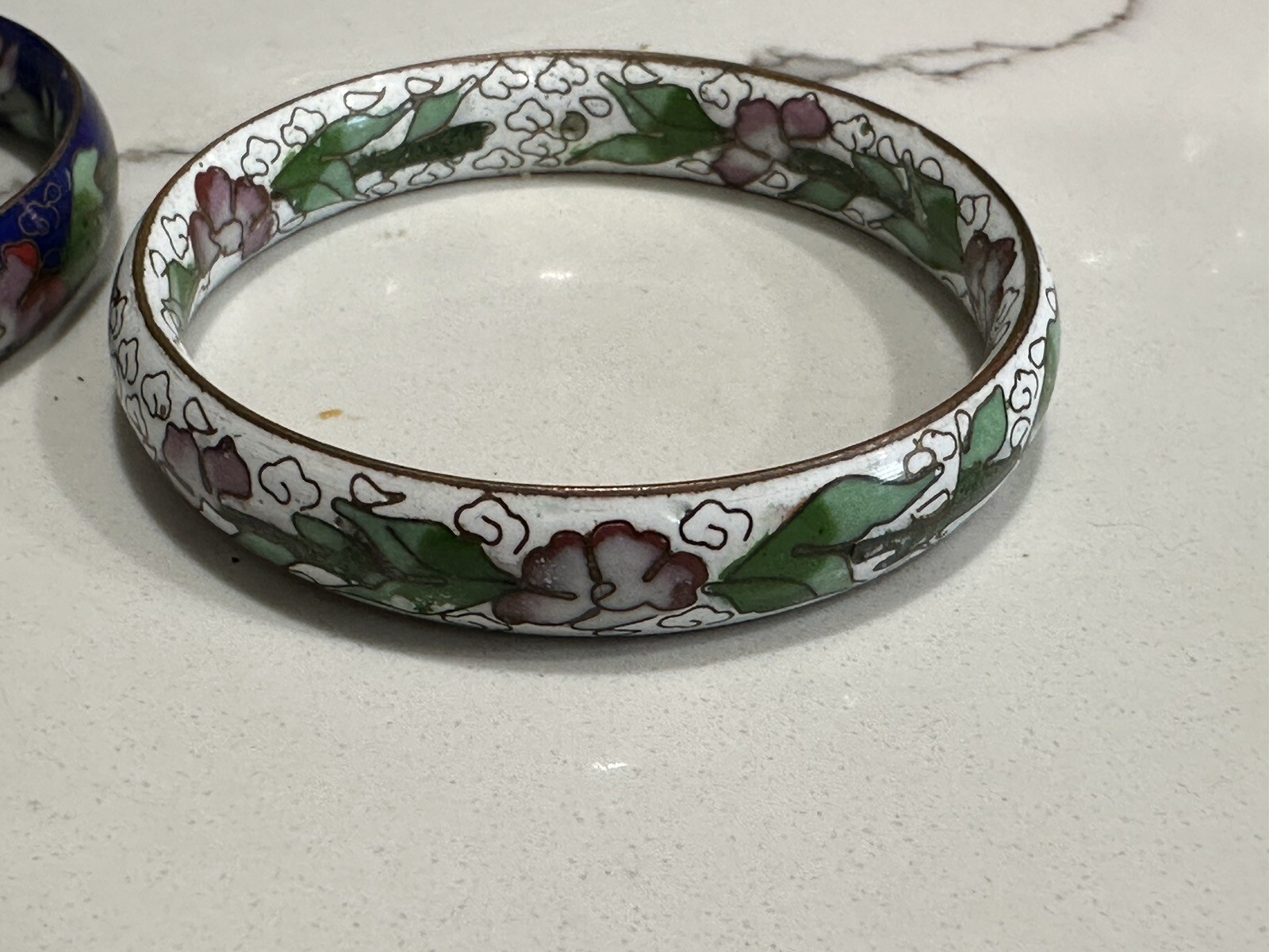 VINTAGE PAIR OF VINTAGE CLOISONNE BANGLE BRACELETS , Enamel Over Metal