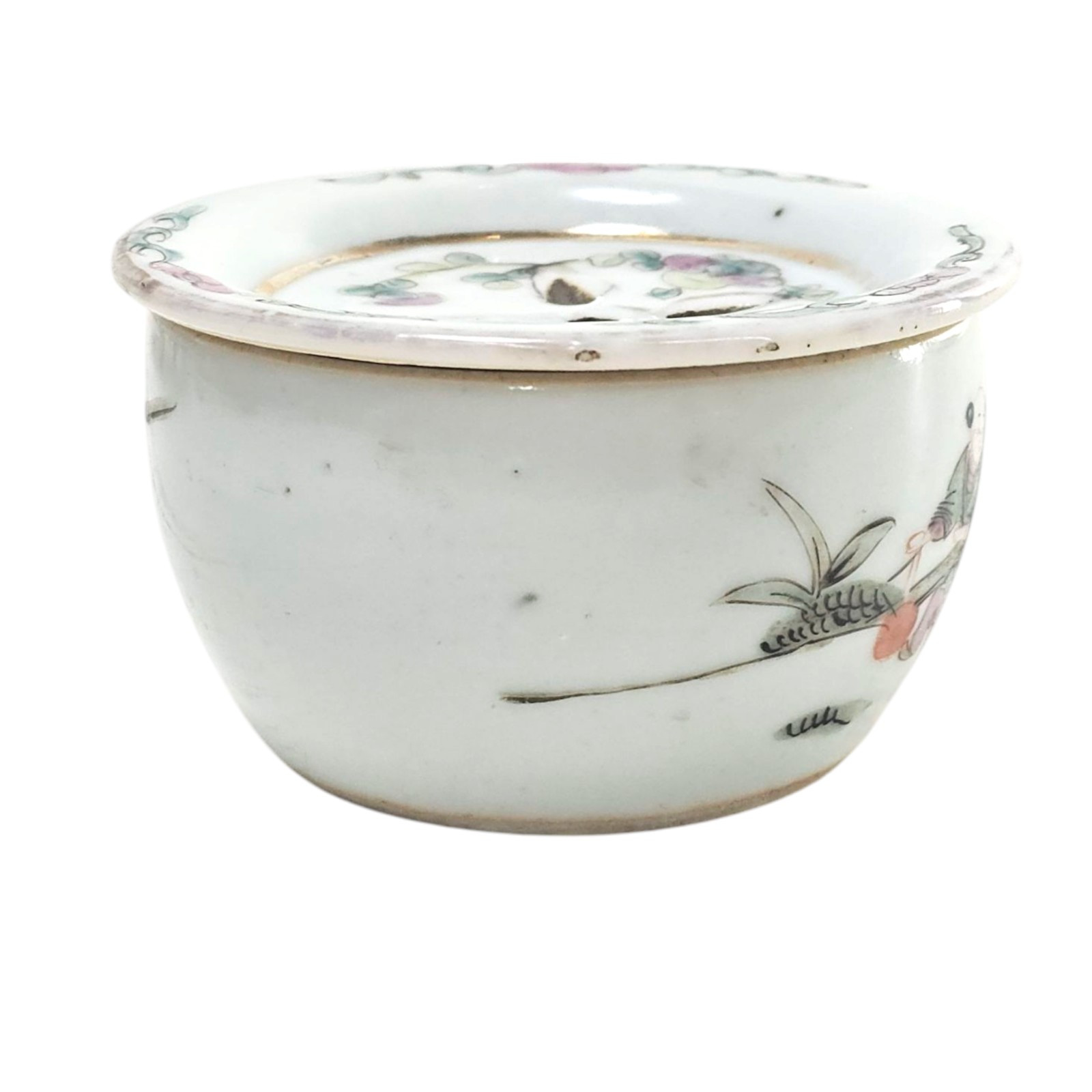 Chinese Qing Famille Rose Cricket Pot 3.5” Porcelain Personage Scene Antique