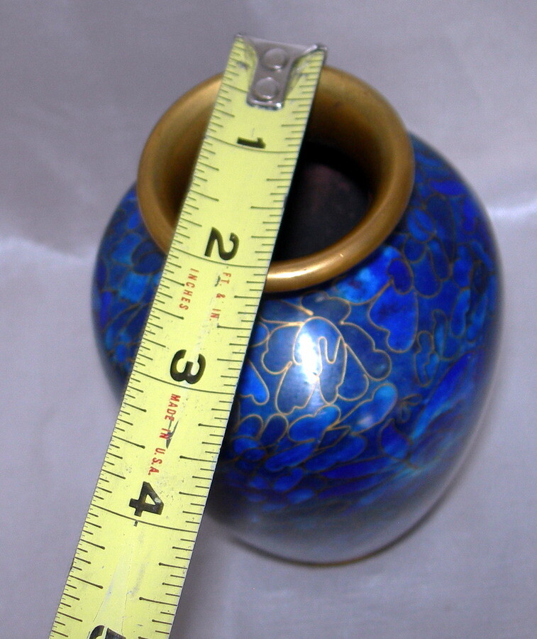 Beautiful Vintage Cloisonne Asian Vase Cobalt Blue Flowers 6.5″ Elegant!