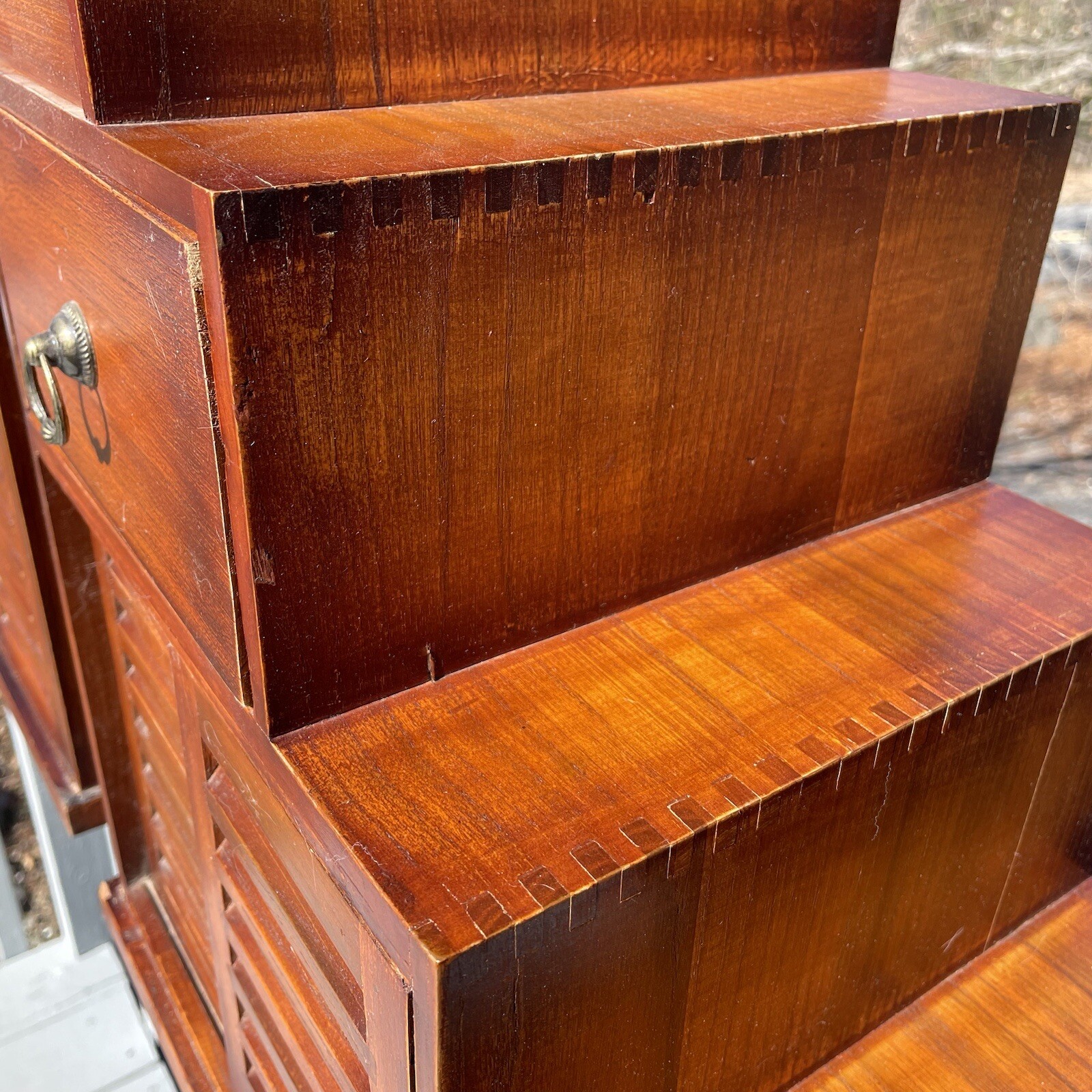 Pair of Vintage 20th C. Dovetailed Tansu Step Wooden Shelves Asian Art