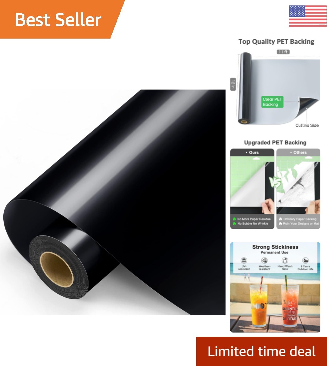 Black Permanent Vinyl – Glossy Black Adhesive Vinyl Roll for All Cutting