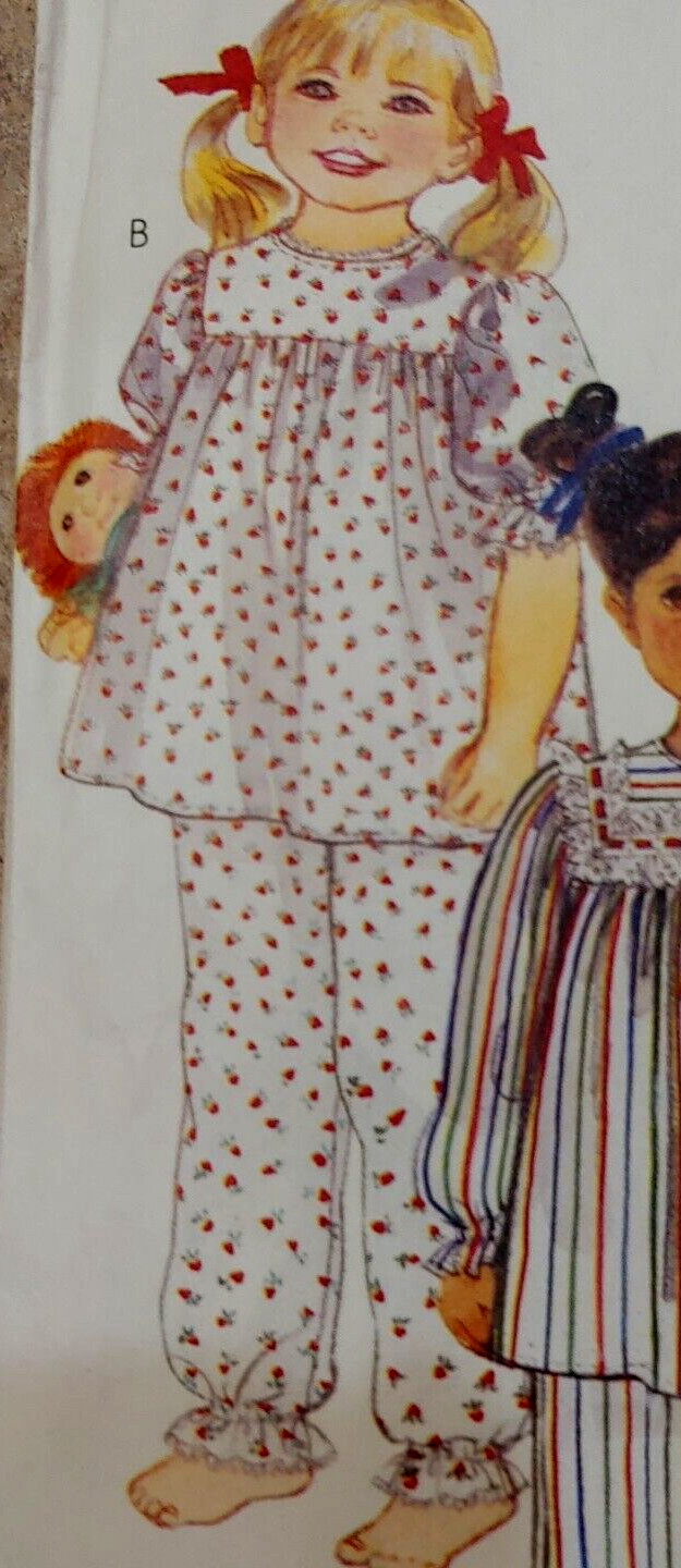 McCALLS PATTERN 2247 Girls CHILDS ONE- & TWO-PIECE PAJAMAS & Hat ~ SIZE 6 New UC