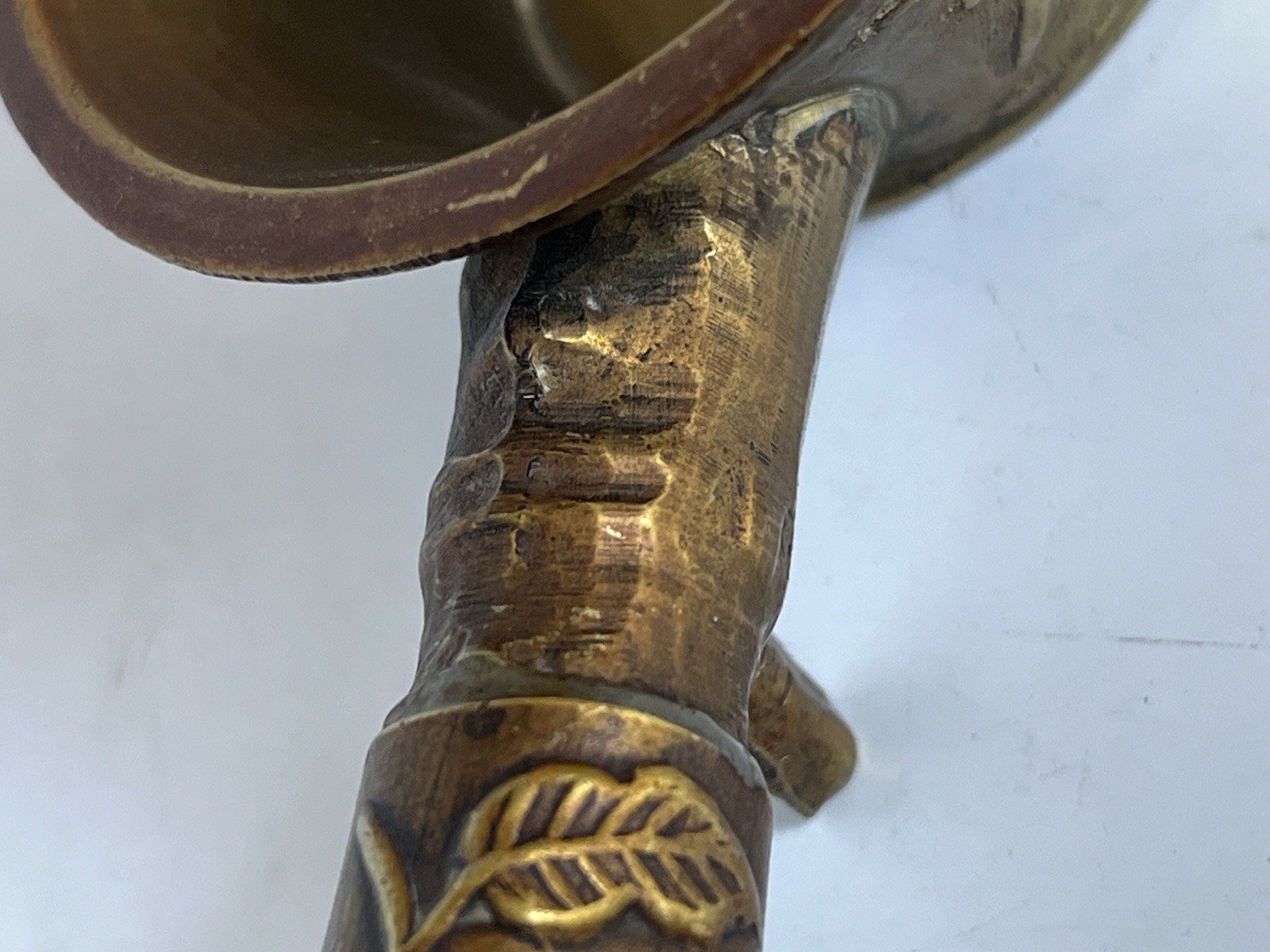 Vintage Brass Chinese Silk Coal Iron Floral Design Enamel Insets on Handle