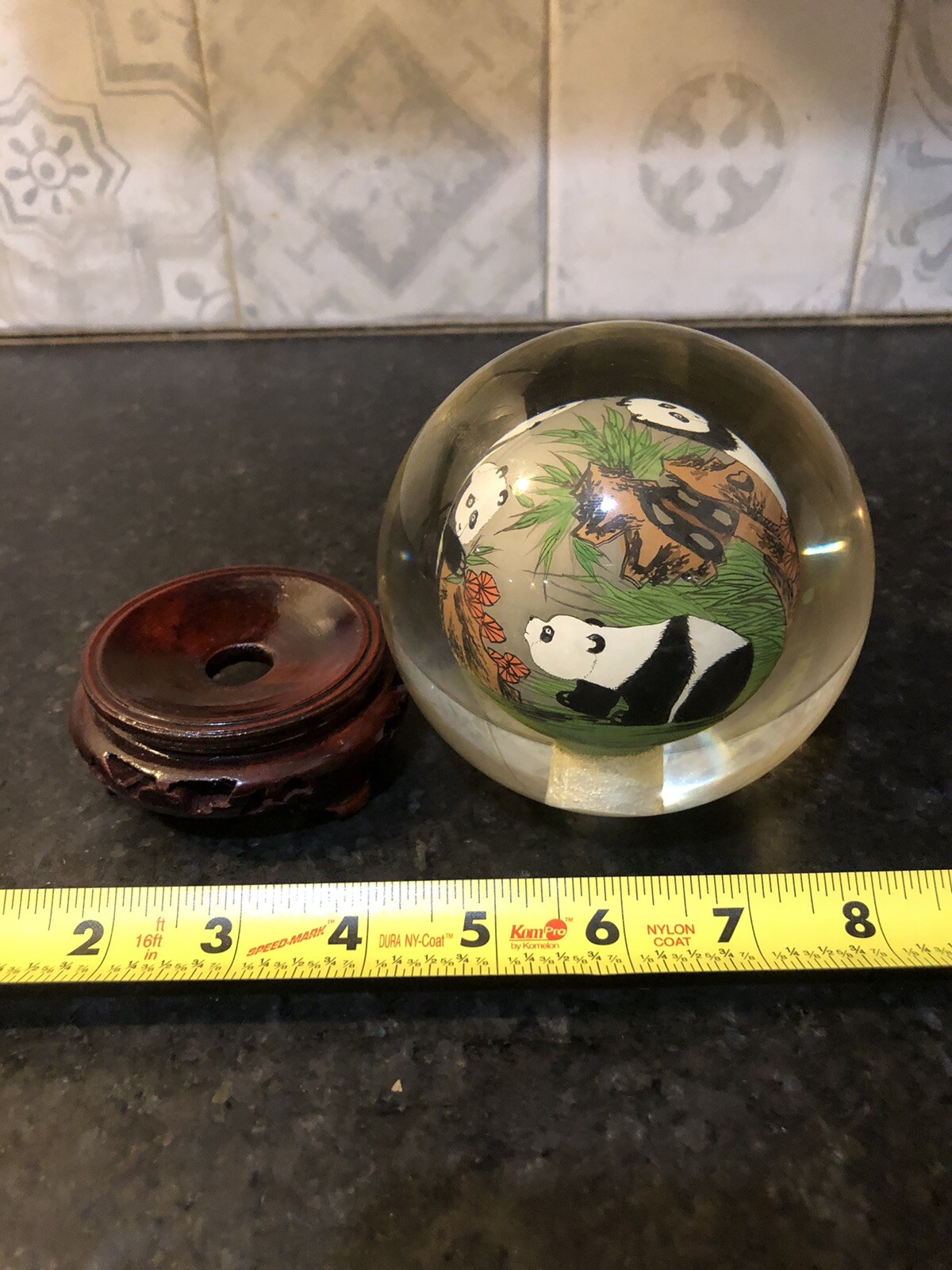 Chinese Glass Ball Sphere Reverse Hand Painted Pandas