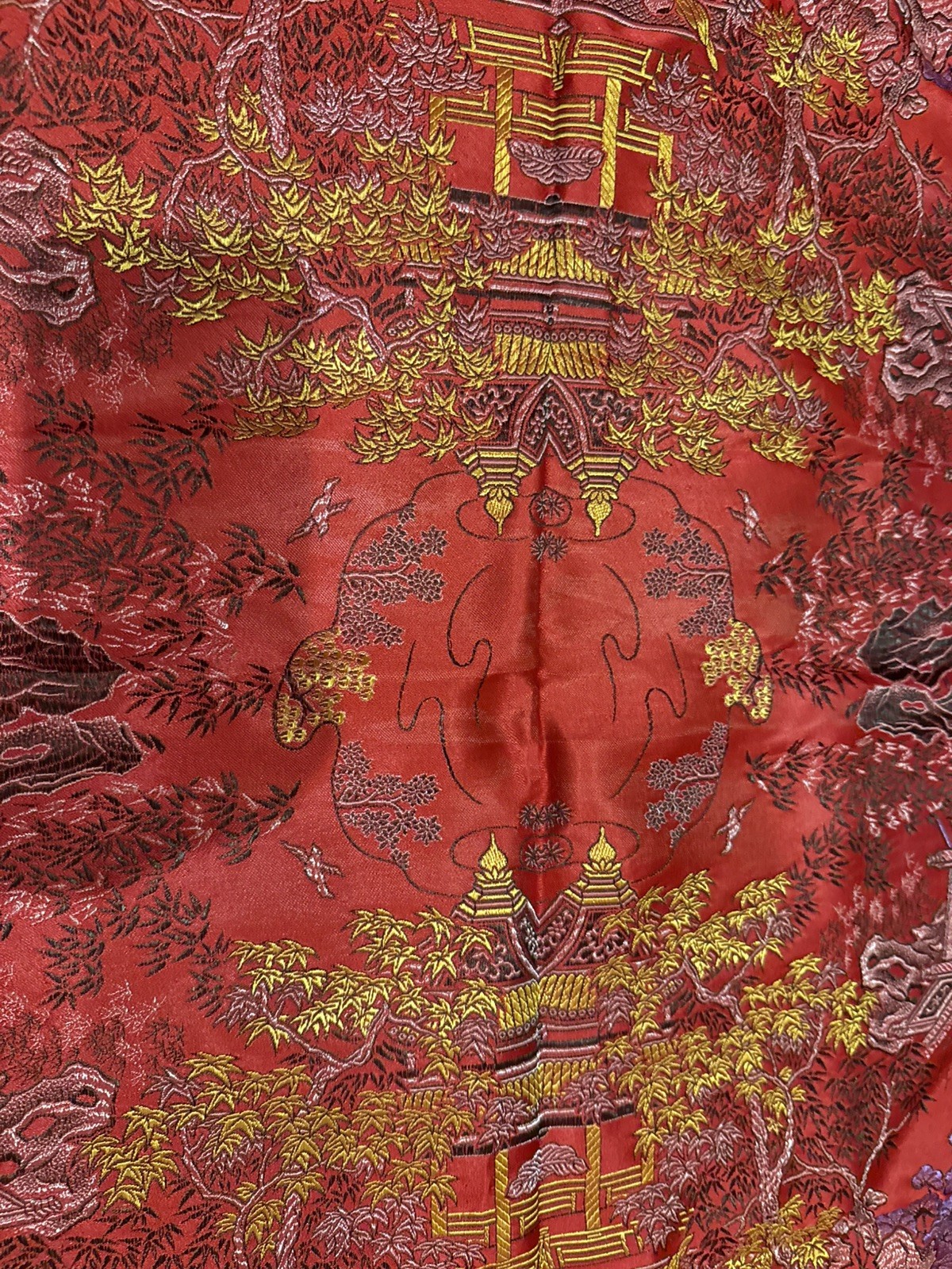 Vintage Brocaded Flowers Chinese Silk Tapestry Table Cloth 38” X 38”