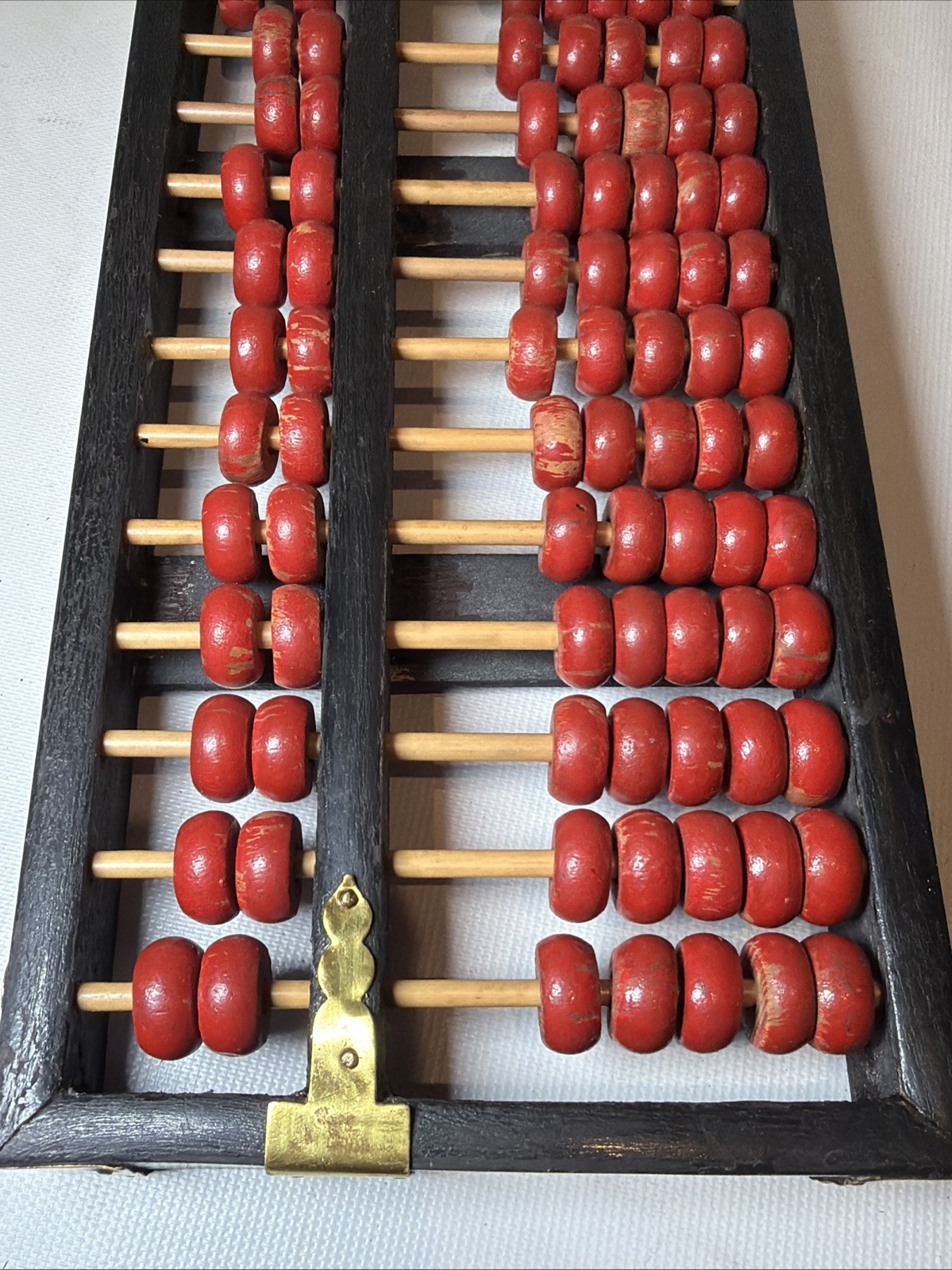 Antique Chinese Abacus Adding Calculator Wood Brass 13 Rows 91 Bead Lotus-Flower