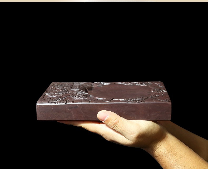 8″China Natural Original Stone Hand-carved House Figure Scenery Inkstone Inkslab