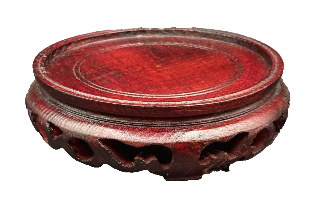 Asian Oriental Style Wood Carved Cherry Stain Vase Pedestal