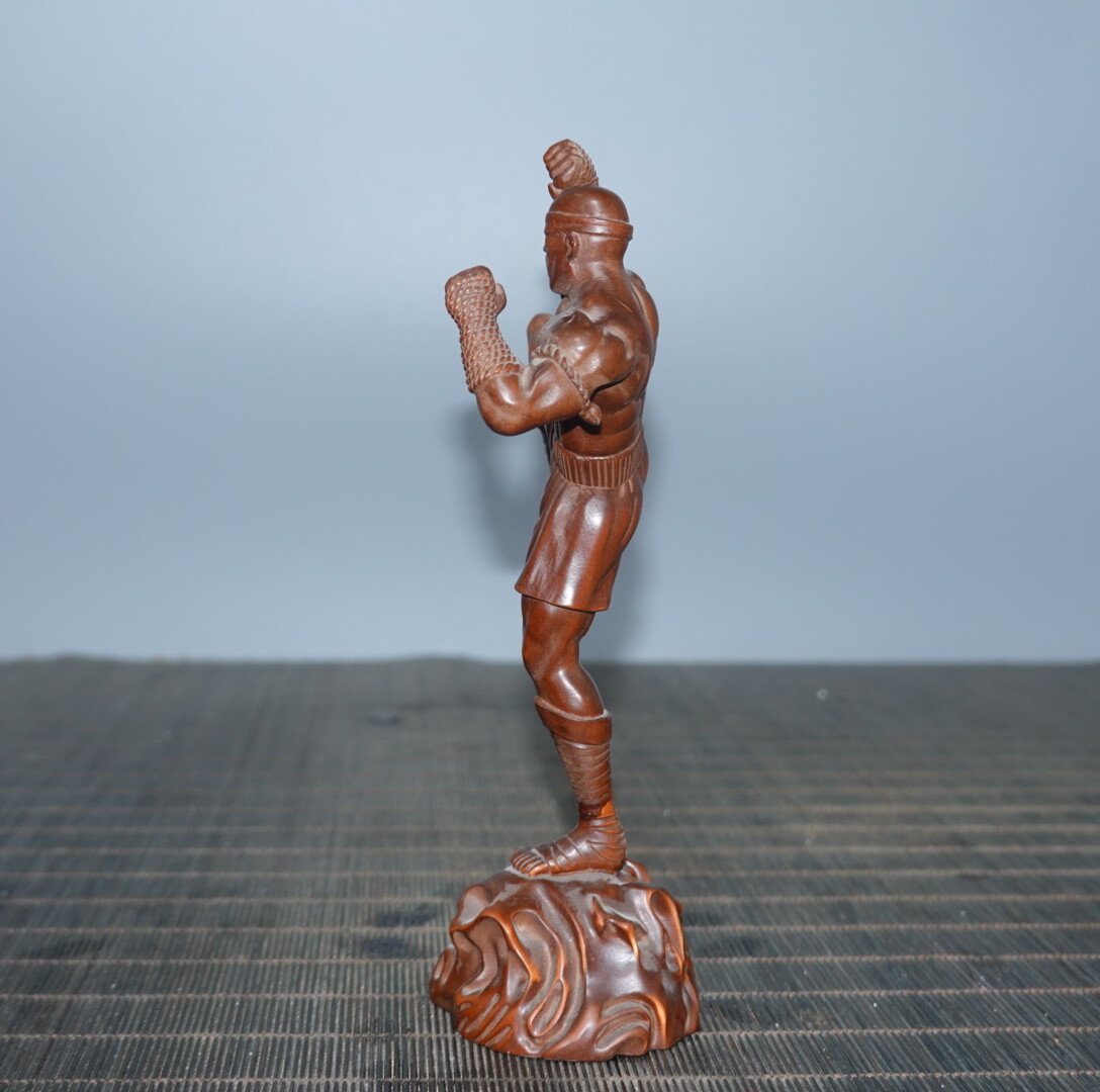 6.3″ Collect Chinese Box-wood Carving Blind Monk Stand Statue