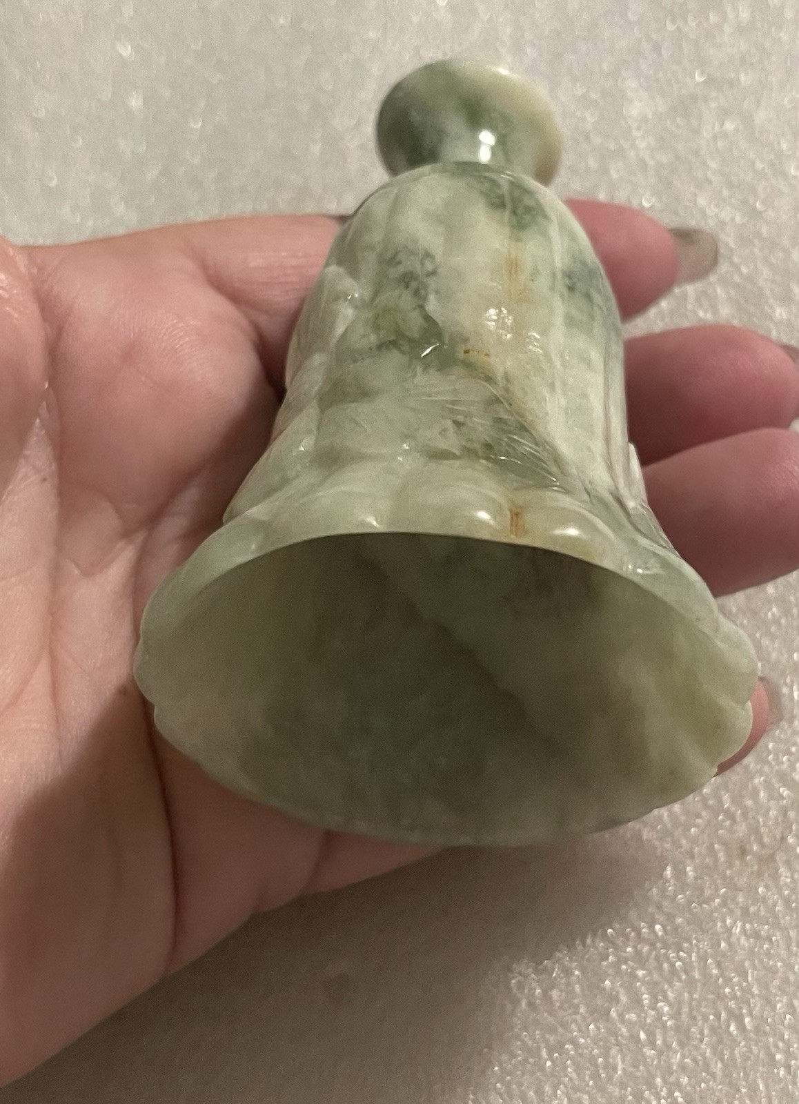 Estate Vintage Chinese Carved Jade Nephrite BELL Flower Design Scalloped Rim
