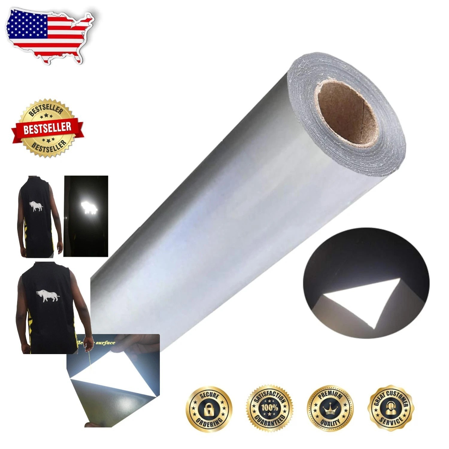 Reflective HTV Vinyl Roll Light Gray 12″x50ft – Easy Cut, Weed, Transfer, Dur…
