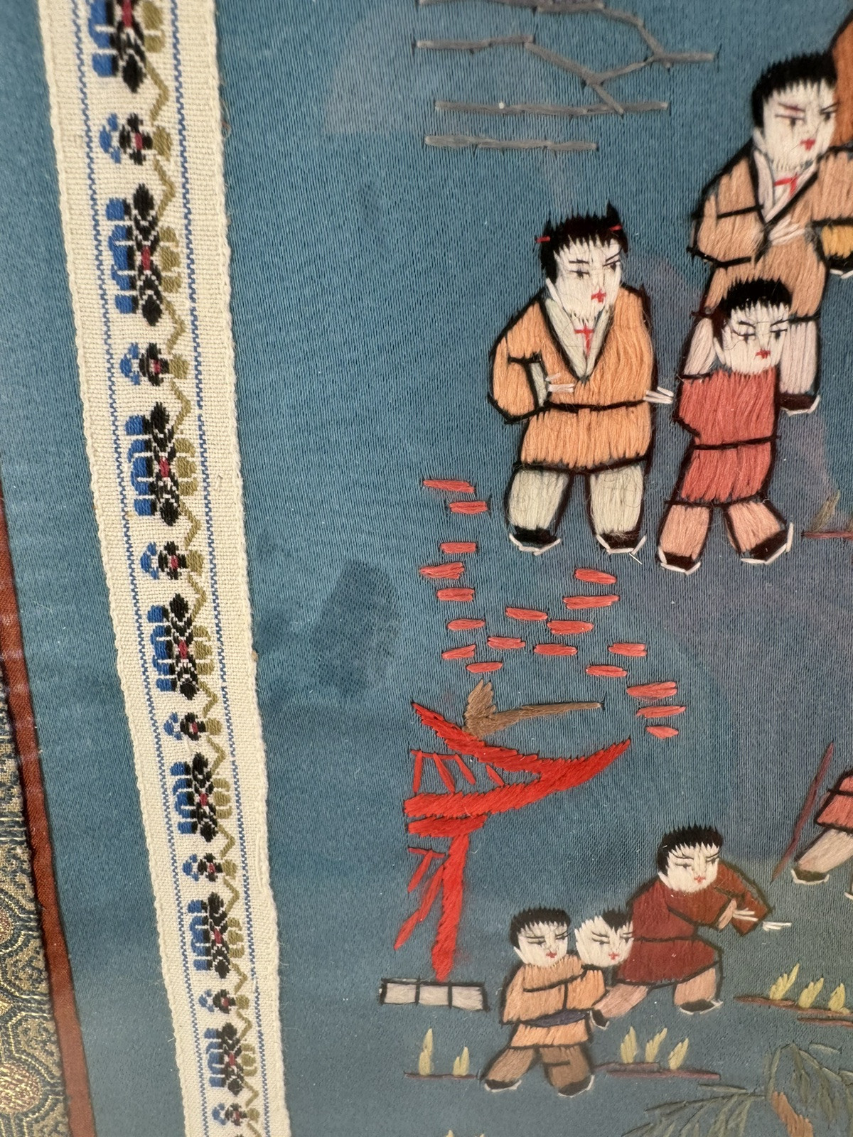 Chinese Silk Tapestry 100 Children At Play Embroidery Framed Art 16” x 29.5”