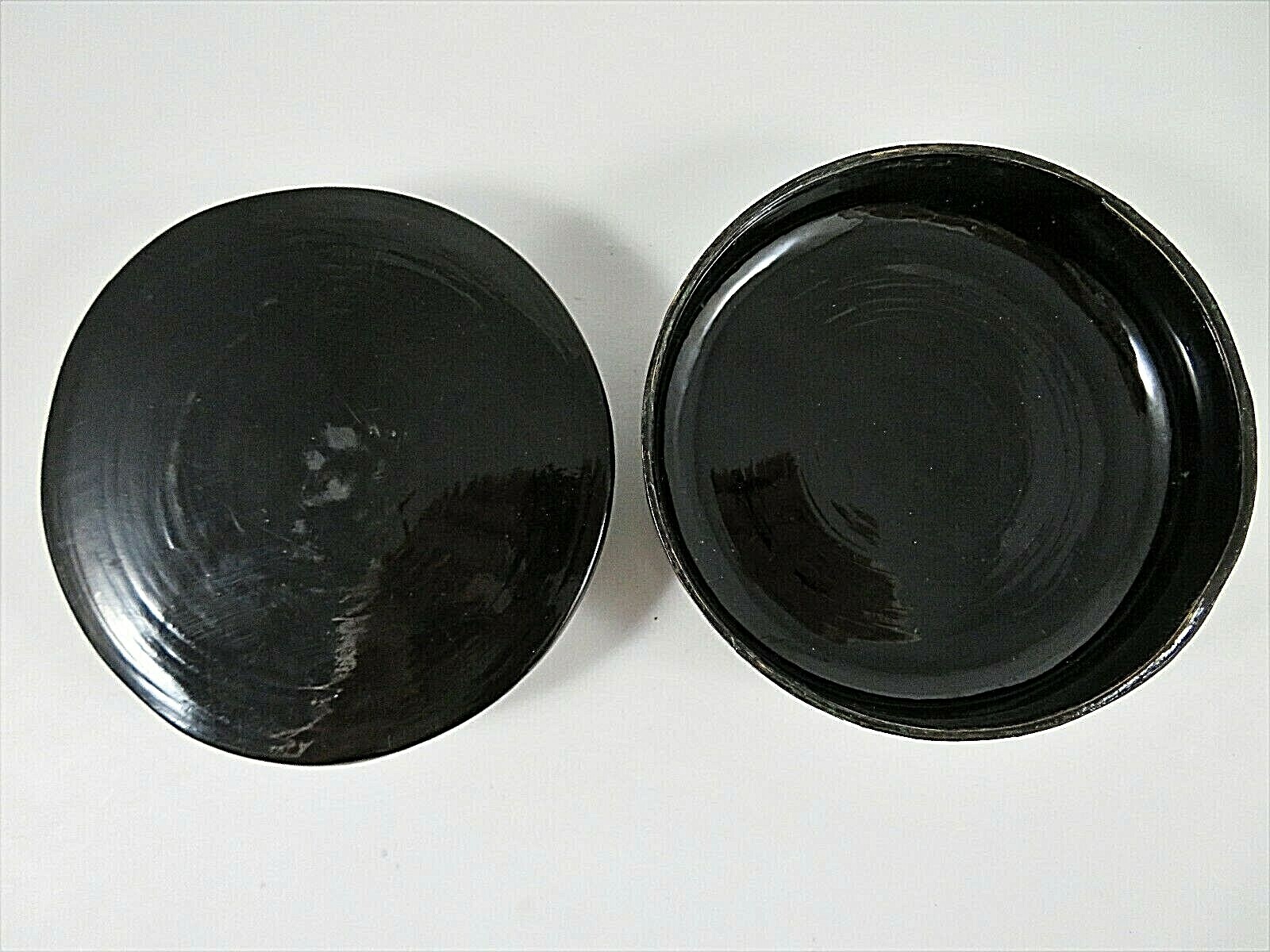 Vintage Burmese Black Lacquer 6 Coasters In Container Etched Elephants Motif