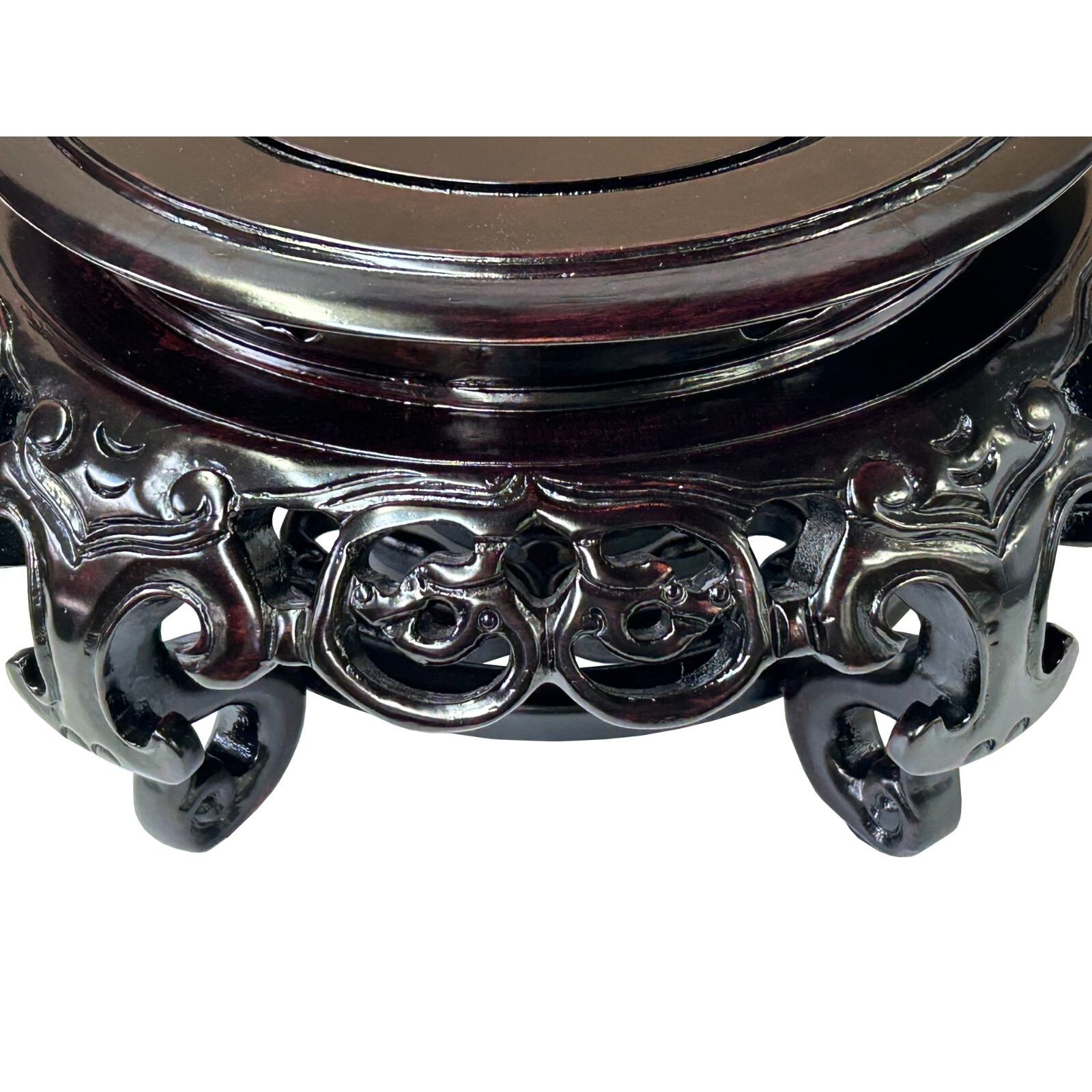 5.25″ Dark Black Brown Dragon Motif Round Wood Display Stand ws4219B