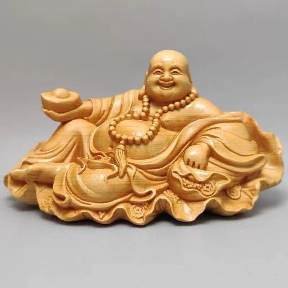Golden Sandalwood Maitreya Buddha Carving Car & Home Decor