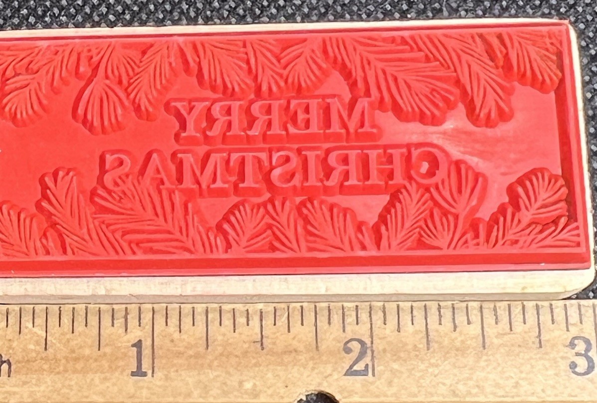 MERRY CHRISTMAS Gift Tag CANDY WRAPPER BellyBand Rubber Stamp Label Holiday Wood