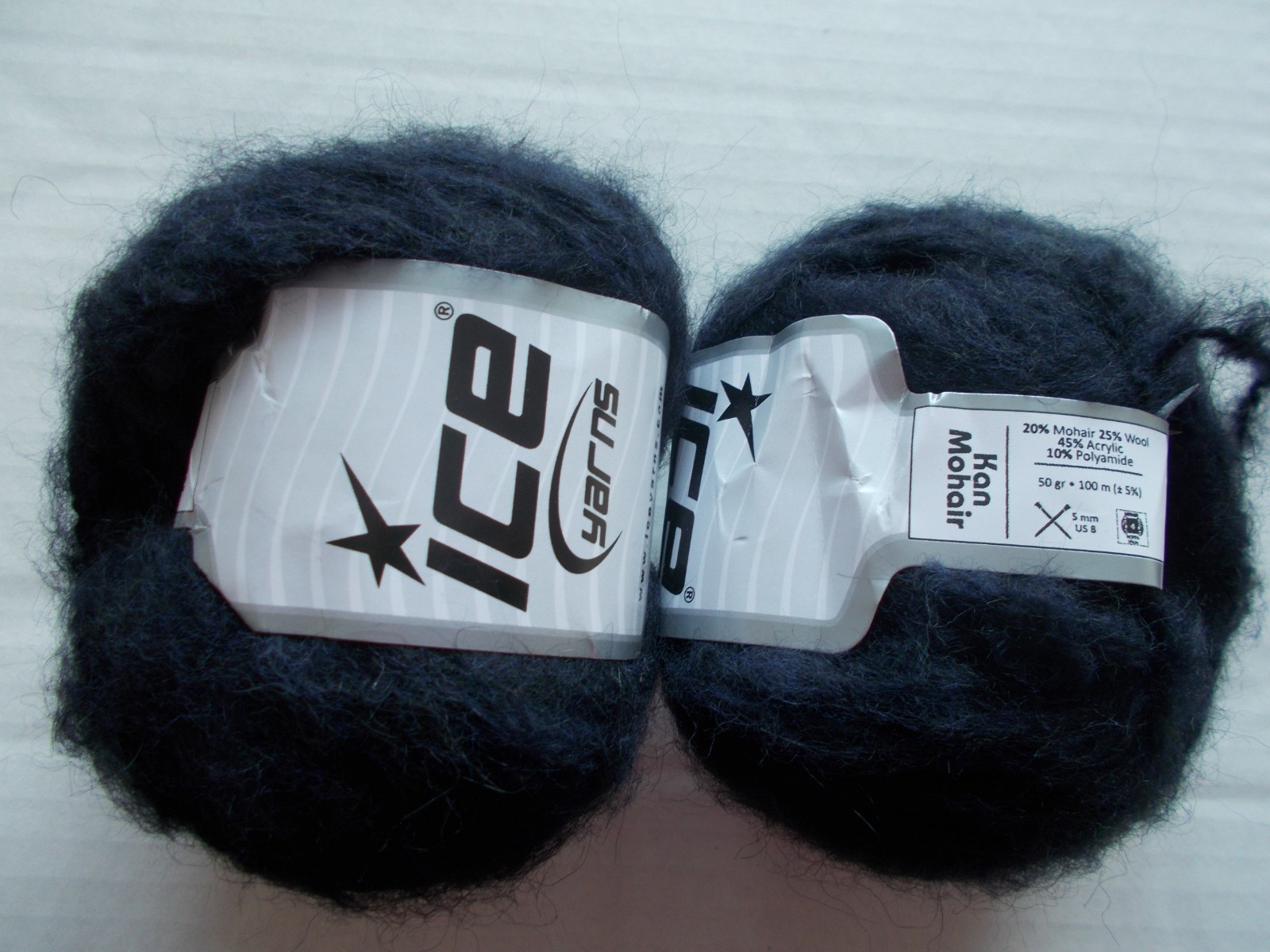 Ice Yarns Kan Mohair brushed yarn, dark navy, lot of 2 (110 yds ea)