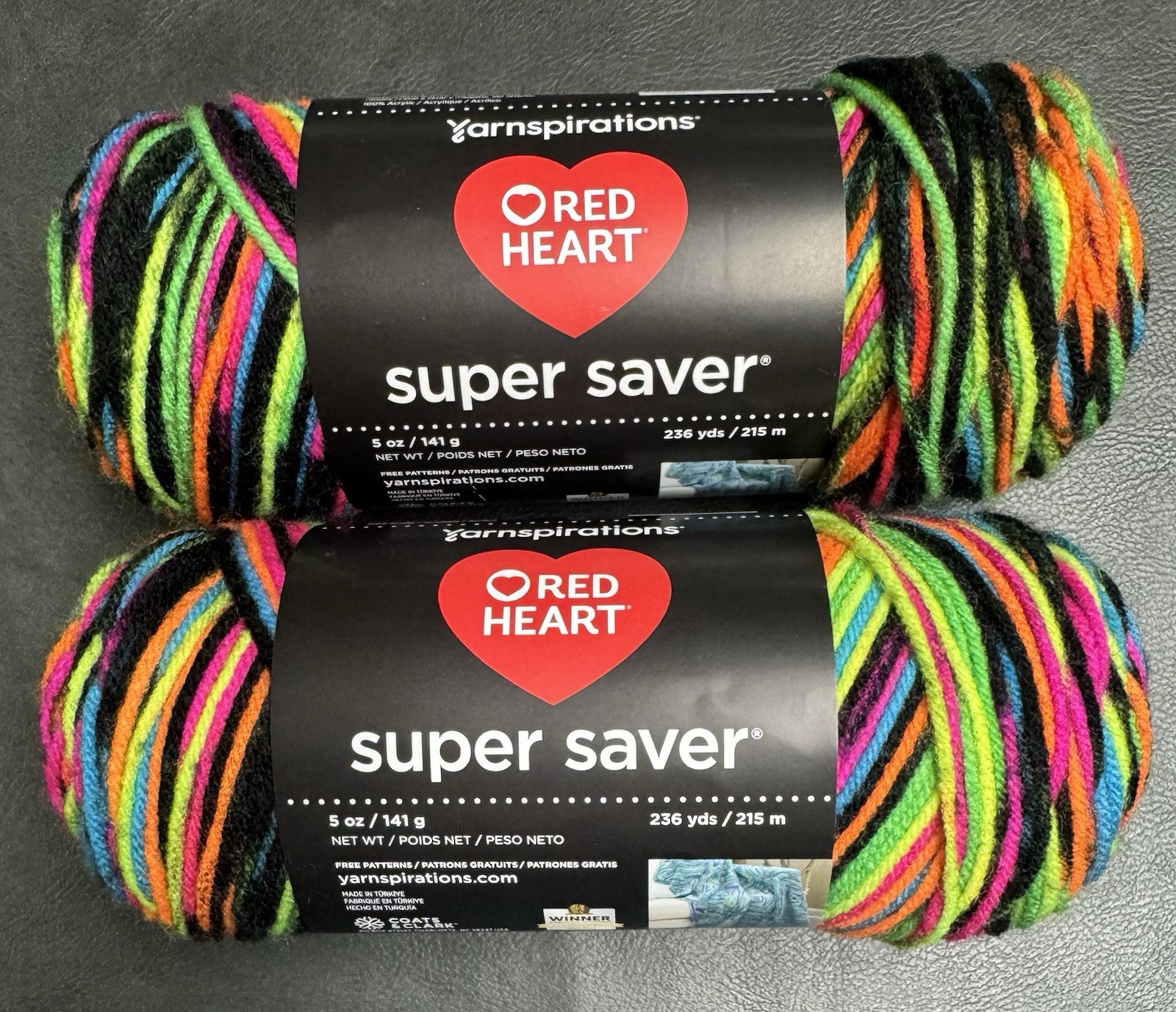 Red Heart Super Saver Blacklight Yarn 5 Oz Skeins 2 Pack