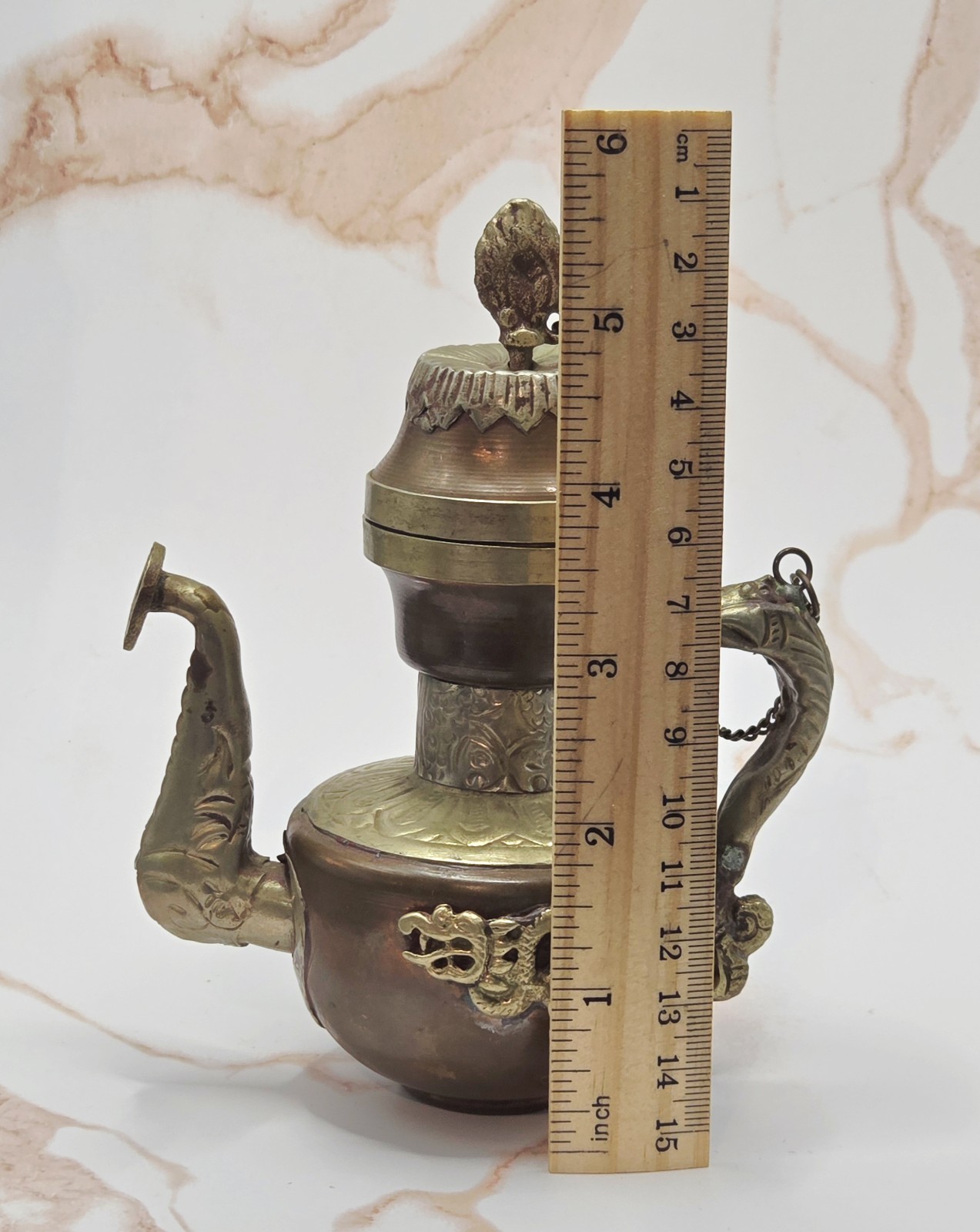 ANTIQUE / VINTAGE COPPER AND BRASS TIBETAN TEAPOT WITH DRAGON