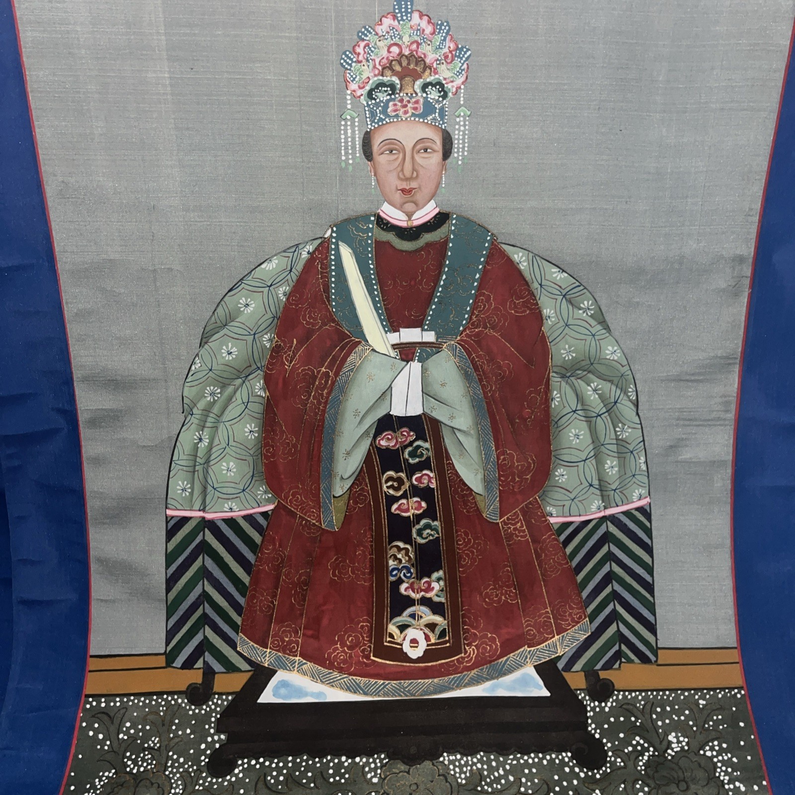 Elegant Mid-Century Chinese Ancestor Portrait Scrolls-Hand Painted Vintage Pair